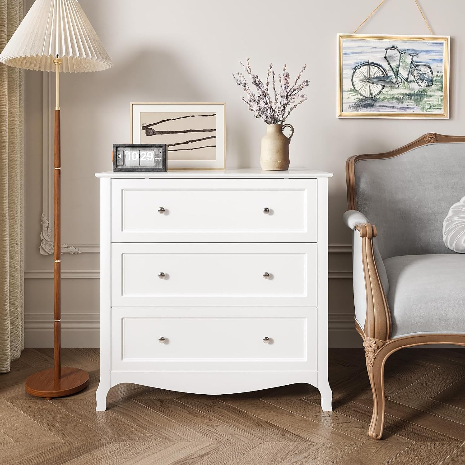 VINGLI Fluted Tall Dresser 5 Drawer, 23.66" W Chest of Drawers Gray Wood Dresser with Rounded Edges, Grey Dressers for Bedroom
