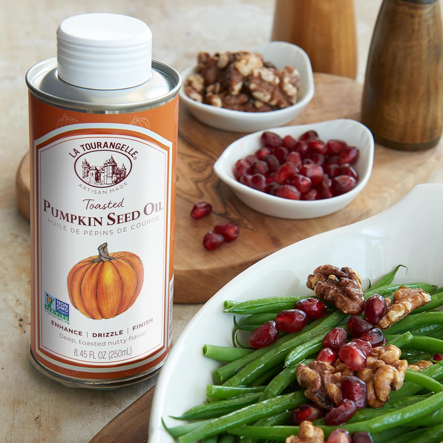 La Tourangelle Toasted Pumpkin Seed Oil, for Cooking, Dressings, 8.45 fl oz | Made Using Traditional Styrian Techniques, Great for Pastas and Spreads, Health and Beauty Oil, Gluten Free, Non-GMO