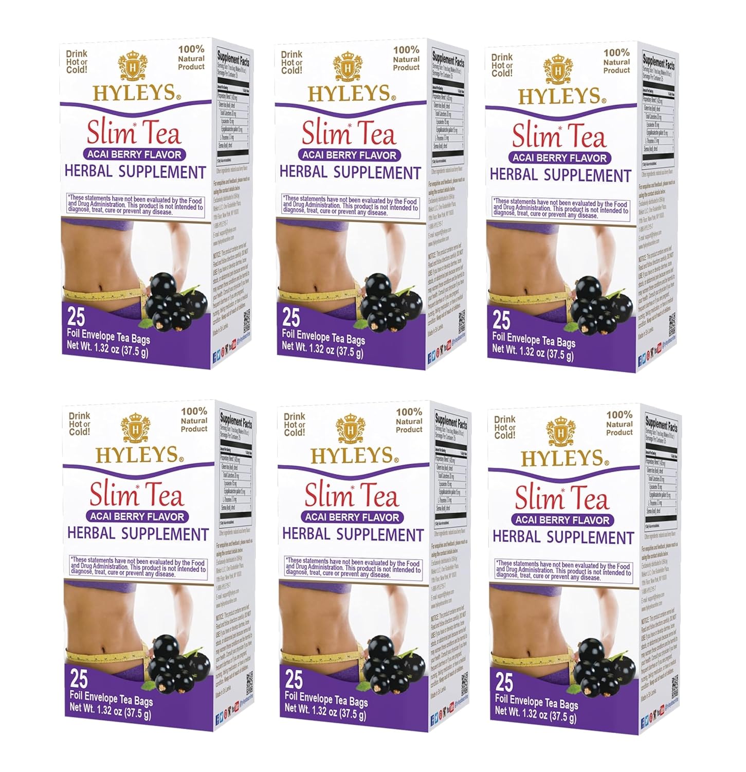 HYLEYS Slim Tea Goji Berry, Weight Loss Detox, Slimming Diet Tea, 25 Bags | Green Tea, Senna Detox & Cleanse, 3 Natural Ingredients, No Added Sugar, 1-Step Bedtime Routine, Supports Digestion