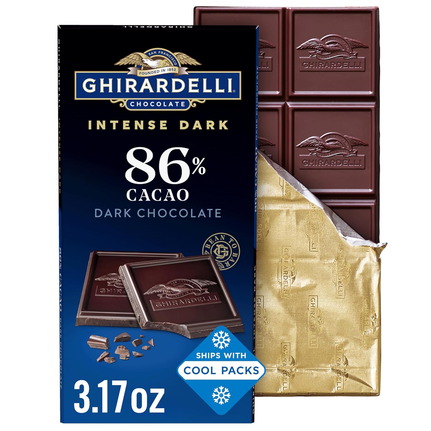 GHIRARDELLI PREMIUM DARK Chocolate Bar, 86% Cacao, 3.17oz Bar, 12 Pack