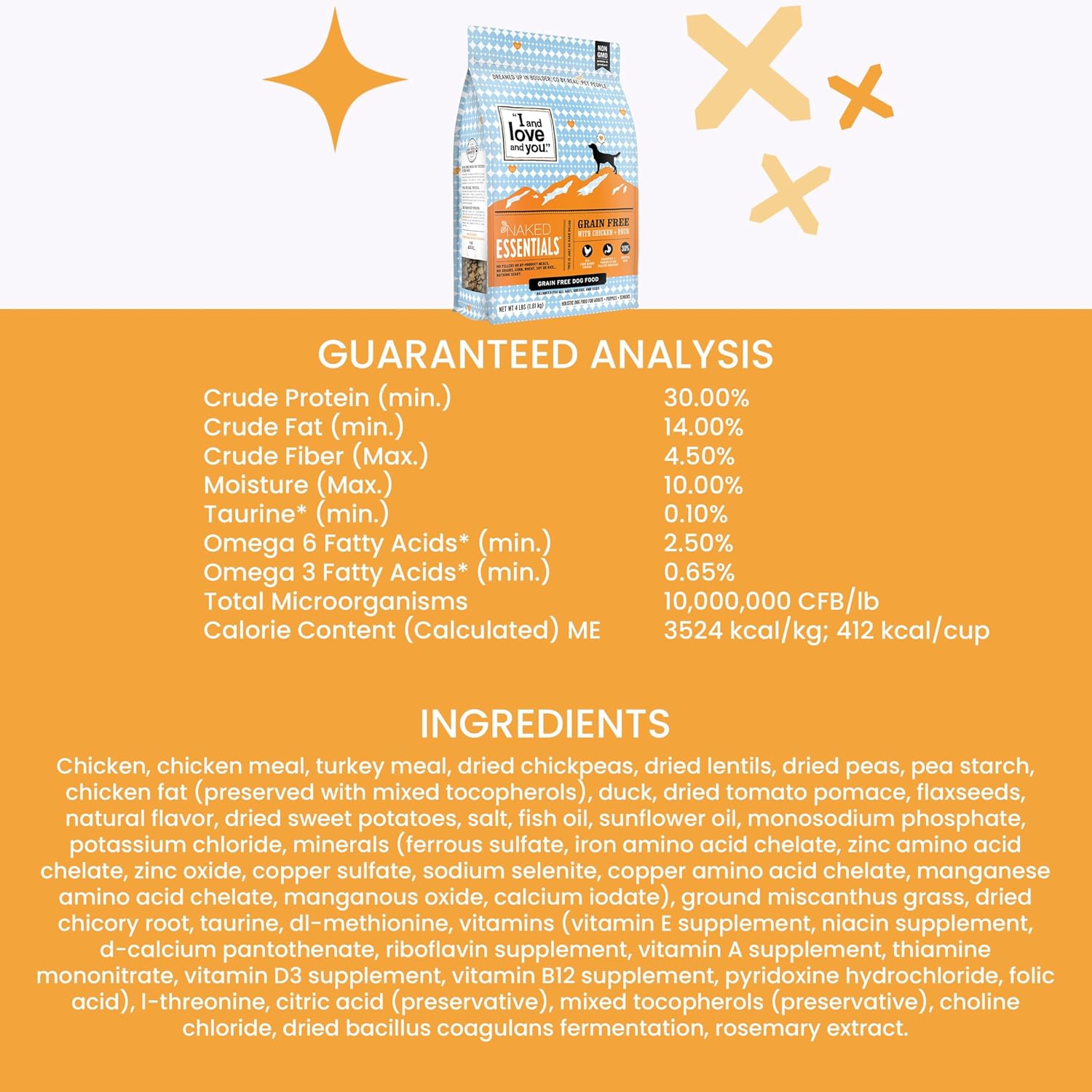 I and love and you Naked Essentials Dry Dog Food - Lamb + Bison - High Protein, Real Meat, No Fillers, Prebiotics + Probiotics, 4lb Bag