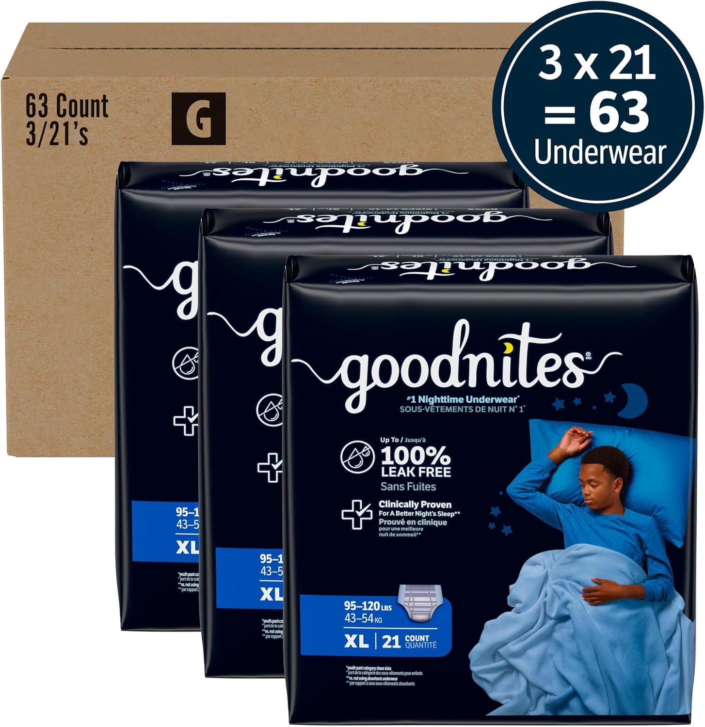 Goodnites Boys' Nighttime Bedwetting Underwear, Size S/M (43-68 lbs), 44 Ct (2 Packs of 22), Packaging May Vary