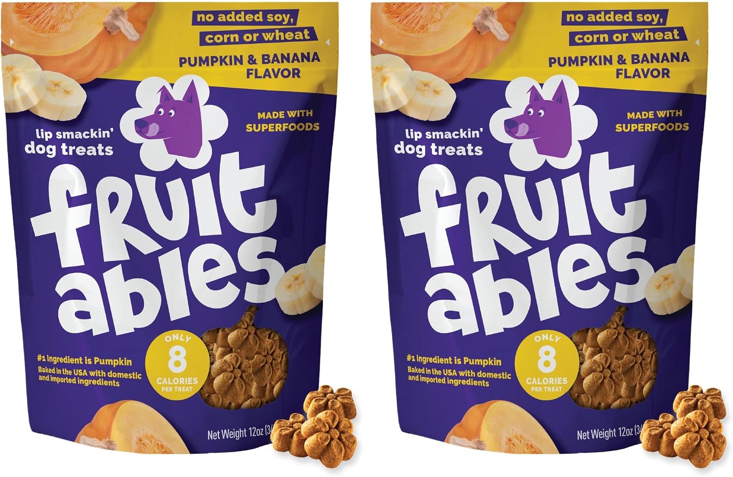 Fruitables Baked Dog Treats, Low Calorie Treats, Pumpkin & Banana, 7oz | Healthy Dog Treats, Training Treats, Crunchy Dog Biscuits, Limited Ingredient Recipe, Healthy Puppy Snacks, Made in USA