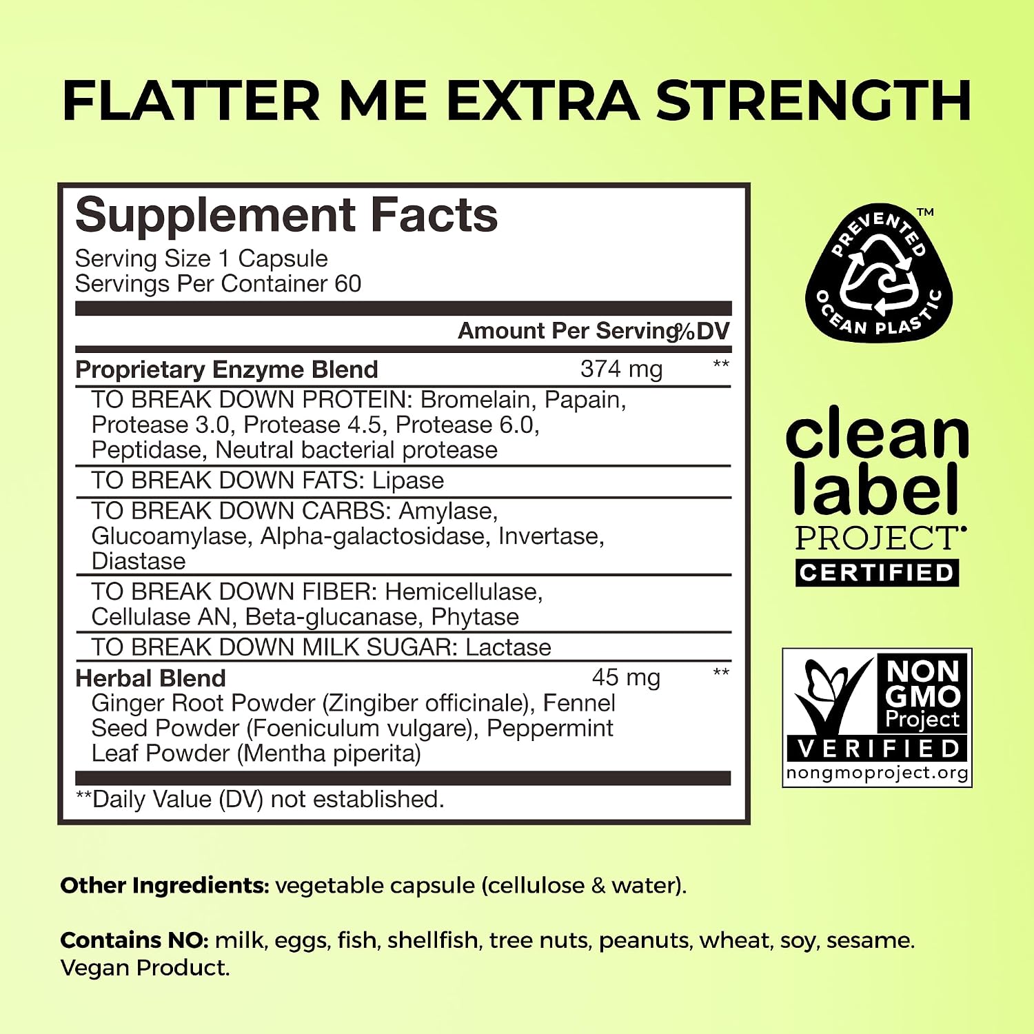 HUM Flatter Me Digestive Enzymes, Digestion & Bloating Support, 60 Count | 18 Digestive Enzymes, Ginger, Peppermint & Fennel, Women & Men, Vegan, Non-GMO, 60 Capsules