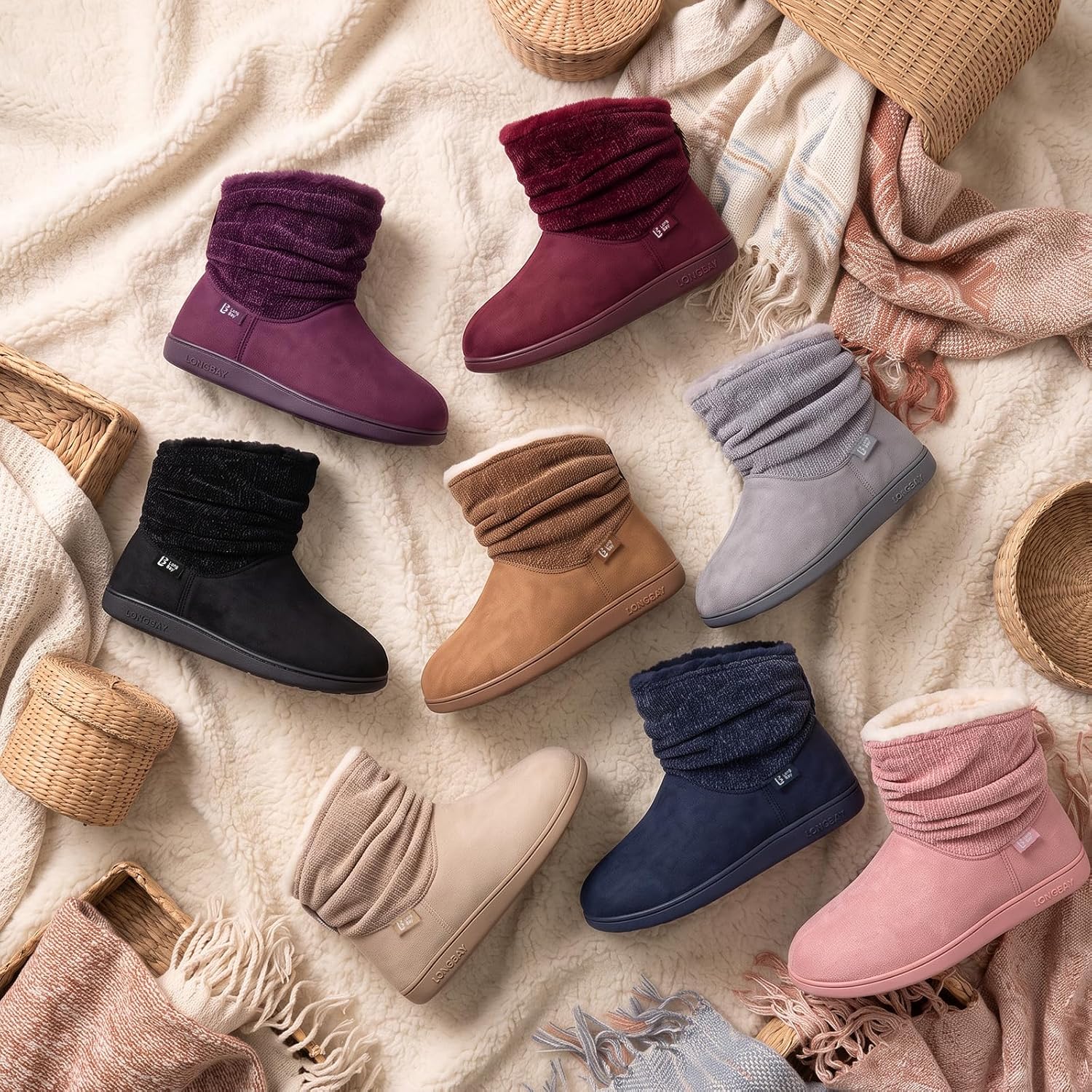LongBay Slippers Boots for Women Warm Winter Fuzzy Bootie House Shoes Gifts