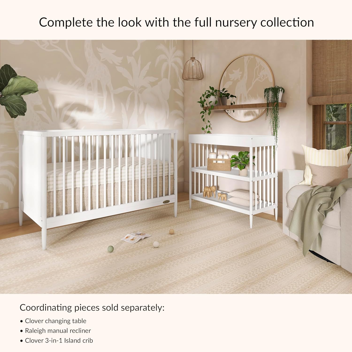 Dream On Me Clover Changing Table with Rounded Spindles in White