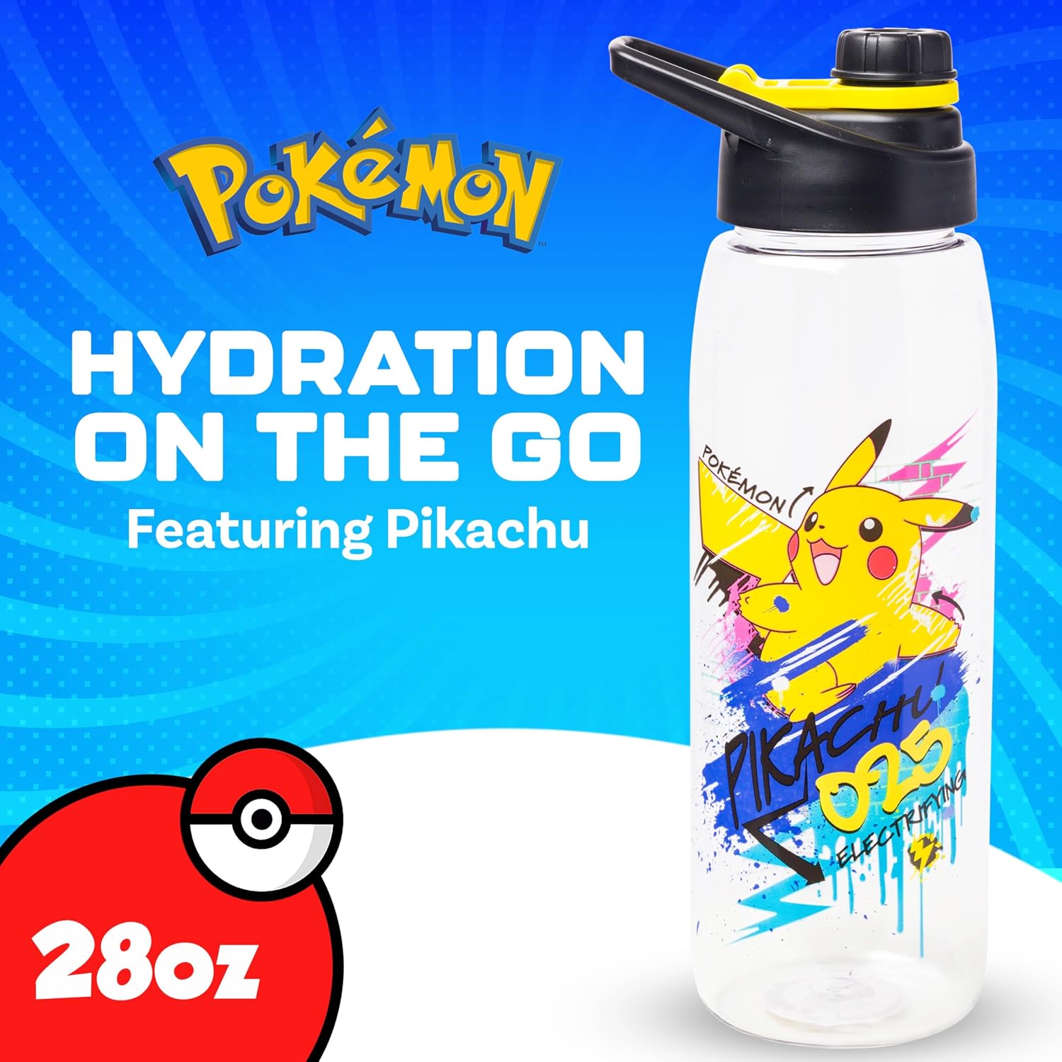 Silver Buffalo Pokémon Skate Graffiti, Water Bottle, 28oz