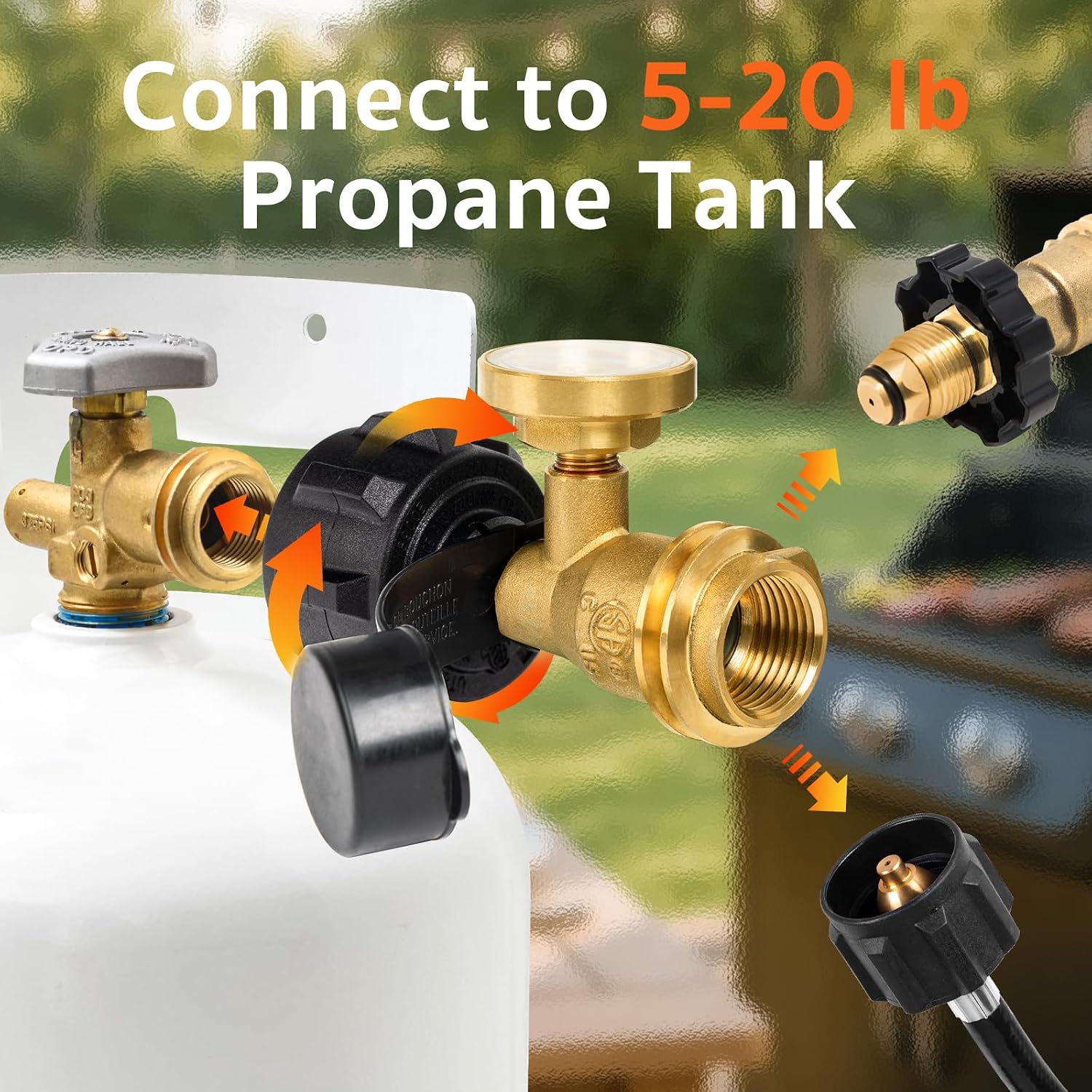 GASPRO Universal Propane Tank Gauge, Fits for 5-100lb Propane Tank Cylinder, Propane Adapter with POL Connection for RV, Camper, Gas Grill, Fire Pit