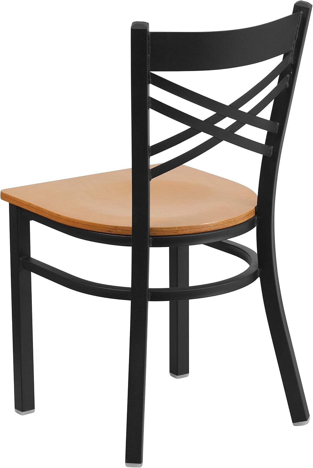 Flash Furniture Hercules Series "X" Back Metal Restaurant Chairs, Modern Upholstered Armless Dining Chairs for Restaurants/Kitchens, Set of 2, Black