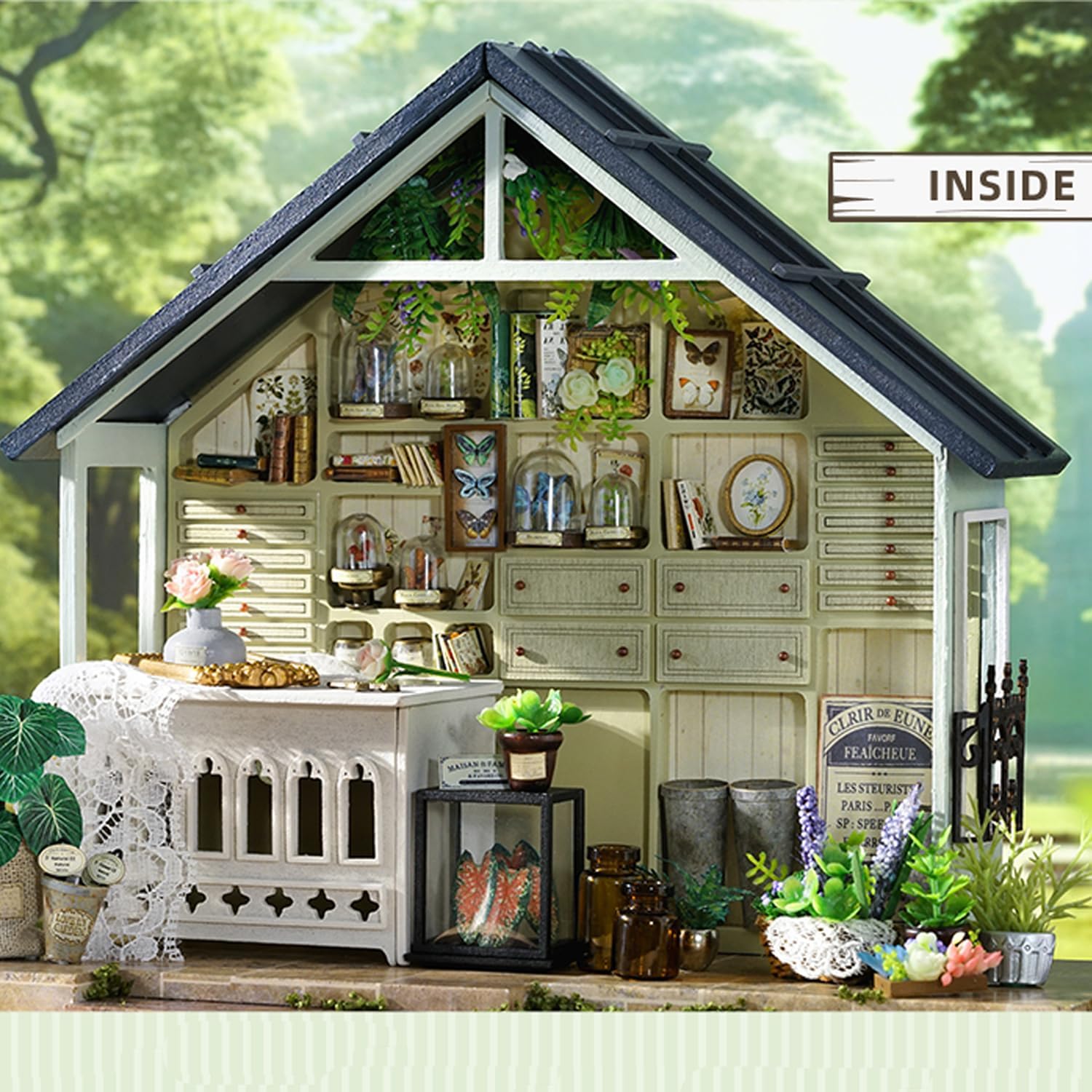 MAGQOO Wooden Dollhouse Miniature with Furniture DIY Dollhouse Kit DIY House Kit Tiny House Kit with Voice Control and Music Movement 1:18 Scale Creative Room Idea(Time Travel)