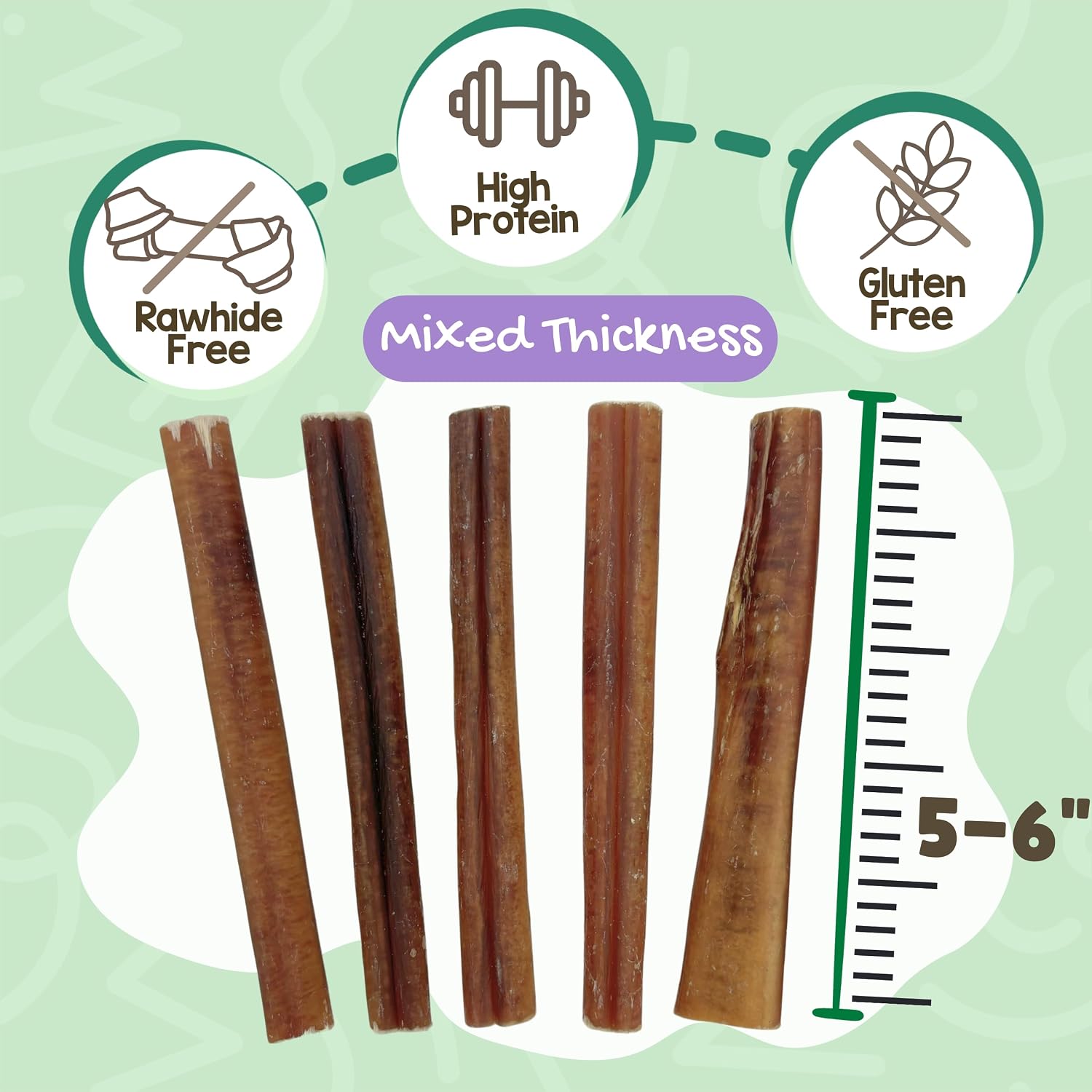 Nature Gnaws Bully Sticks 6" Long Lasting Rawhide Free Dog Chews, 8 oz