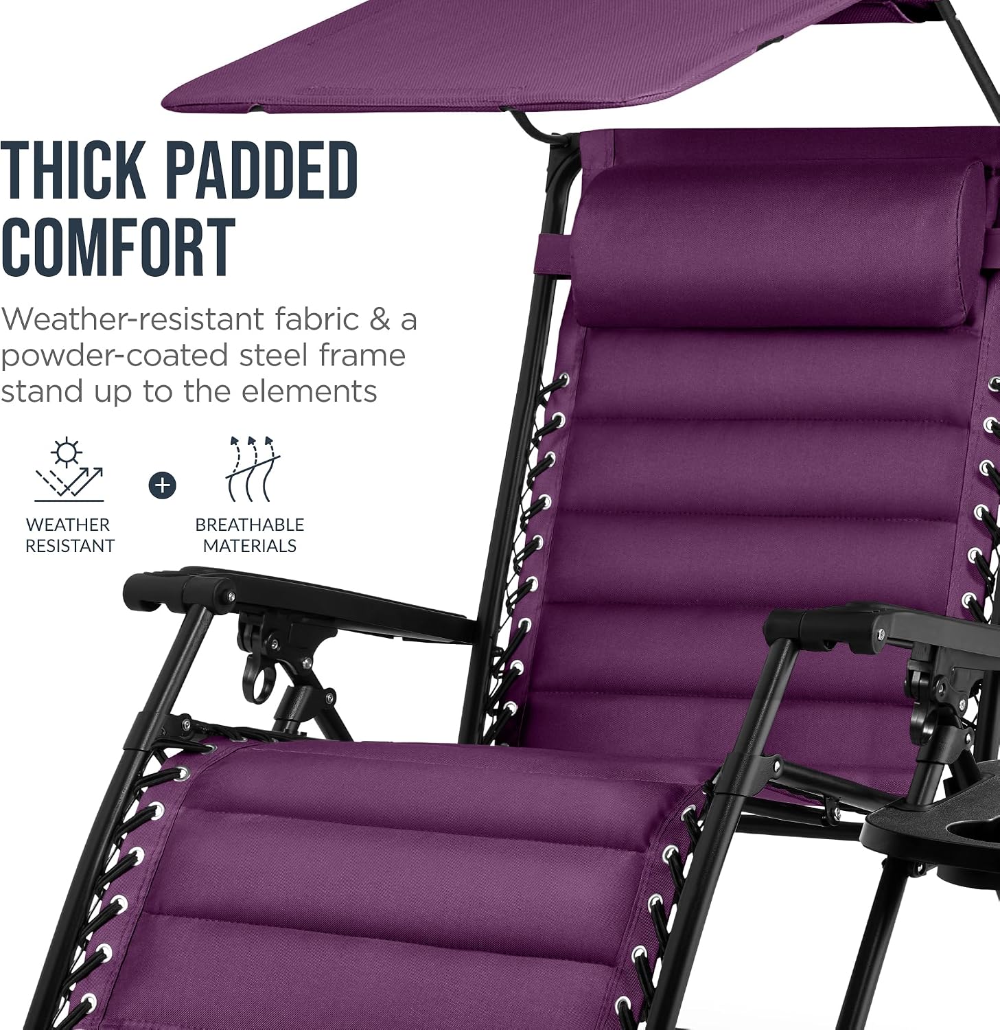 Best Choice Products Oversized Padded Zero Gravity Chair, Folding Outdoor Patio Recliner, XL Anti Gravity Lounger for Backyard w/Headrest, Cup Holder