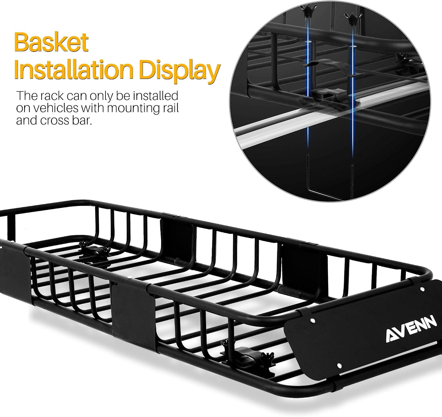 AVENN Skinny Rooftop Cargo Carrier Basket, Heavy Duty Weather Resistant Top Mount Roof Rack, Luggage & Camping Gear Storage for Car