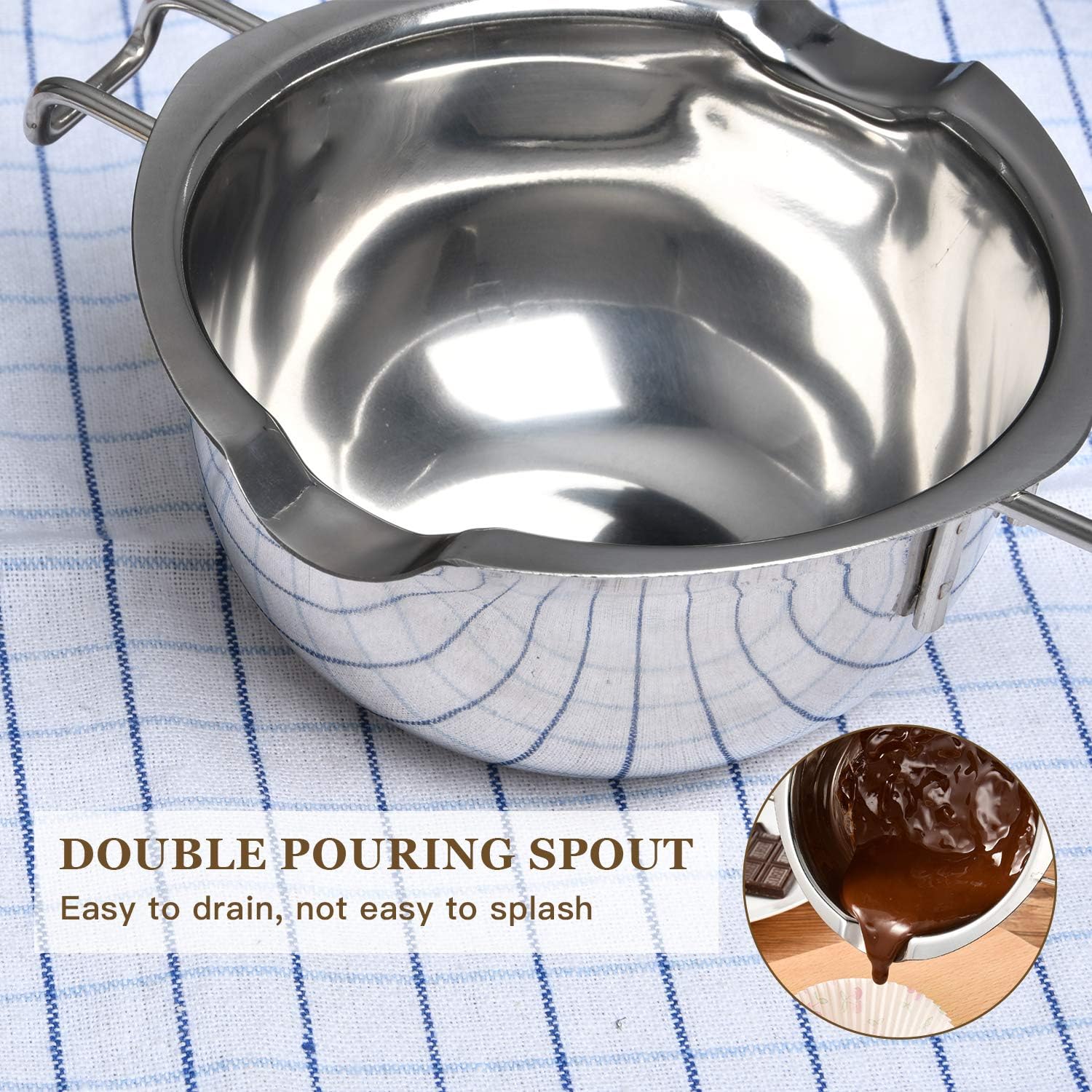 2 Pieces Stainless Steel Double Boiler Pot with 2 Metal Spoon, Chocolate Melting Pot for Melting Chocolate, Butter, Cheese