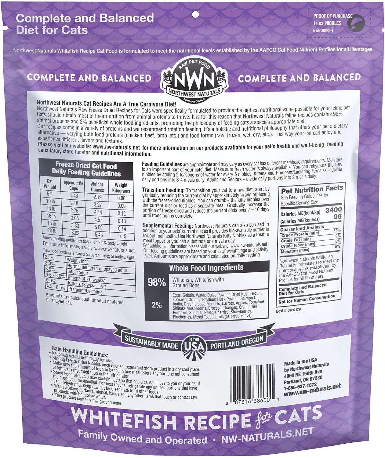 Northwest Naturals Freeze-Dried Turkey Cat & Kitten Food – Bite-Sized Nibbles – Healthy, Limited, Human-Grade Ingredients, All-Natural, High-Protein Raw Diet – Complete & Balanced, Made in USA, 11 oz