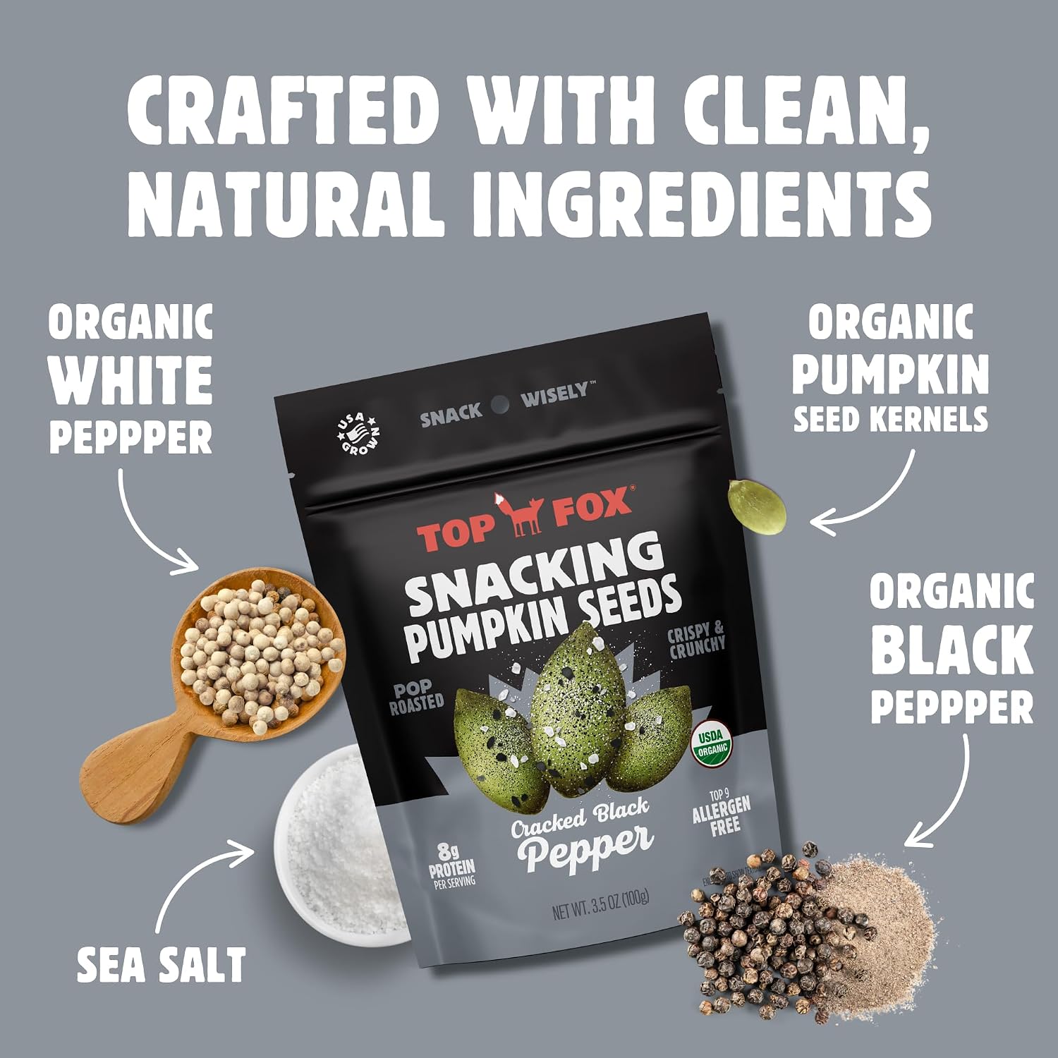 Top Fox Snacks - Organic Pop-Roasted Pumpkin Seeds | Healthy Protein Snacks - Gluten Free - Keto and Vegan Friendly (Himalayan Salt, 3.5 oz - 2 Pack)