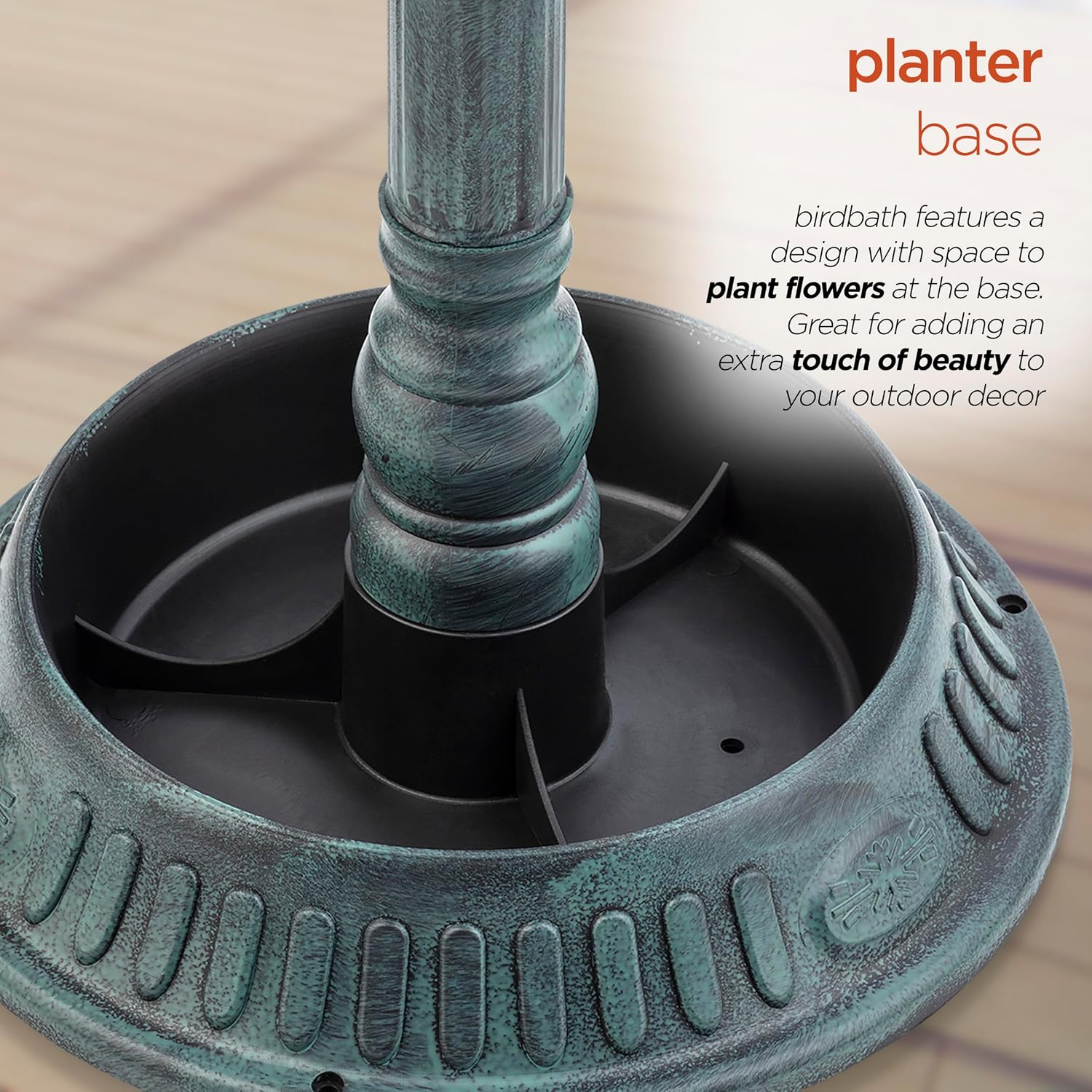Alpine Corporation 25" Tall Outdoor Birdbath with Planter Pedestal Yard Statue, Stunning Garden Accent, 15" Round, Green