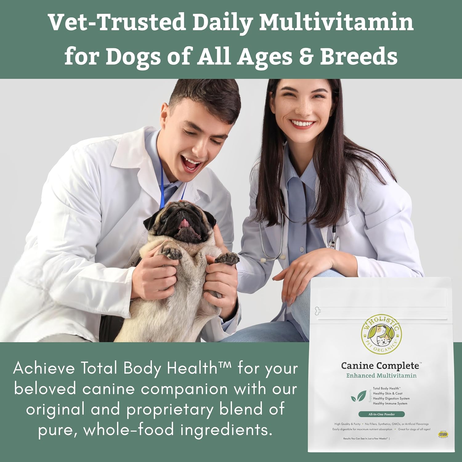 Organic Dog Vitamins | 1 Lb | 45 Scoops | Daily Dog Multivitamin with Prebiotics, Probiotics for Immune Support, Skin Coat, Digestion, & Joint Health | Canine Complete