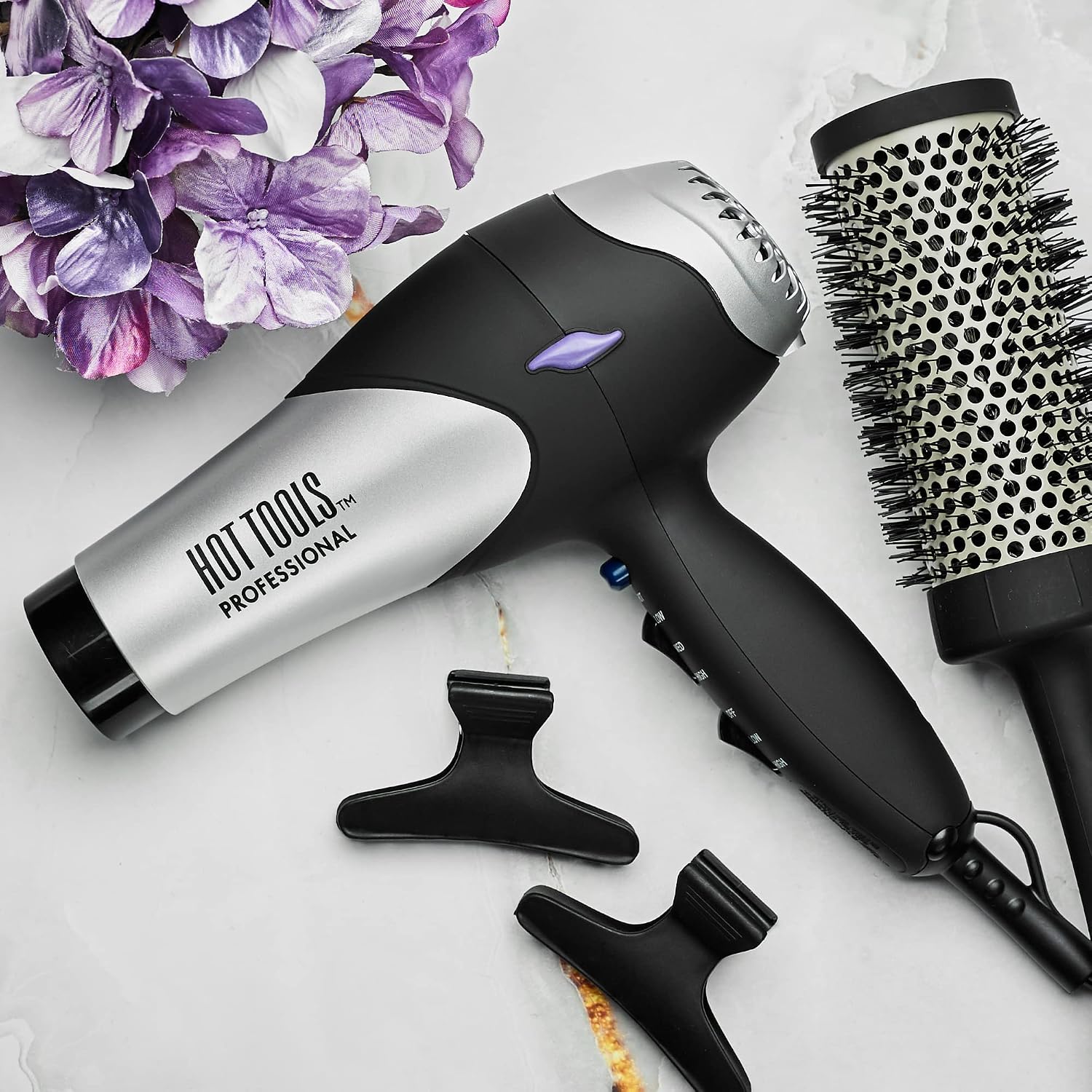 Hot Tools Pro Artist Turbo Styling Hair Dryer | Lightweight and Quiet, Silver/Black, 1 Count (Pack of 1) | Lightweight, Quiet