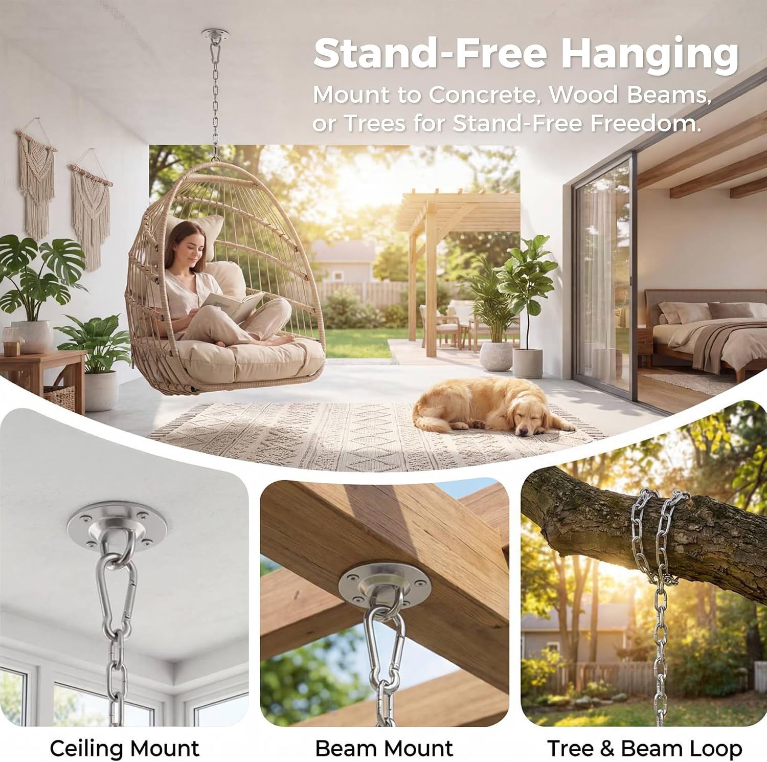 Nicesoul Foldable Space-Saving Hanging Egg Chair No Stand, 350lbs Reinforced Frame with Swing Design, Deep Seat with Thick Cushion