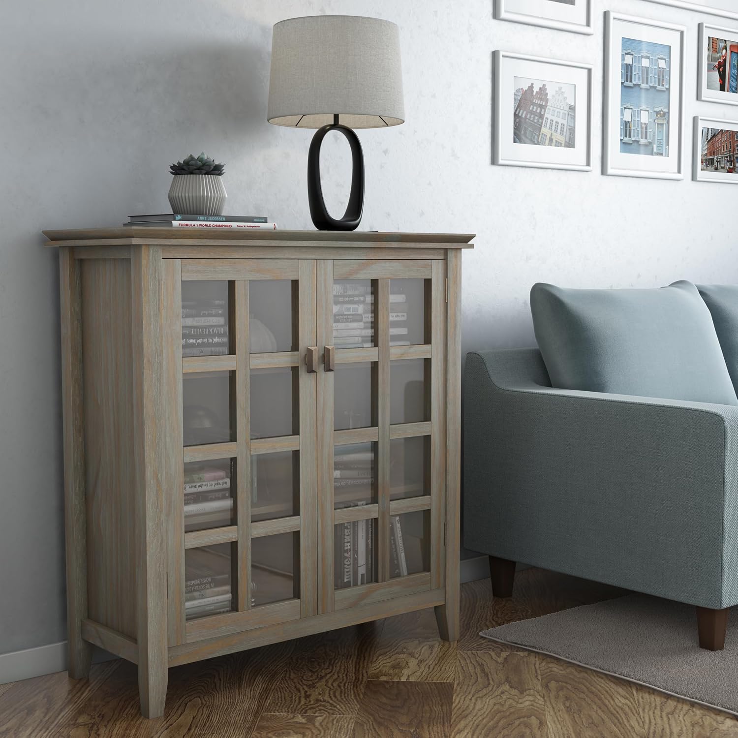 SIMPLIHOME Artisan 30" Wide Solid Wood Cabinet in Russet Brown