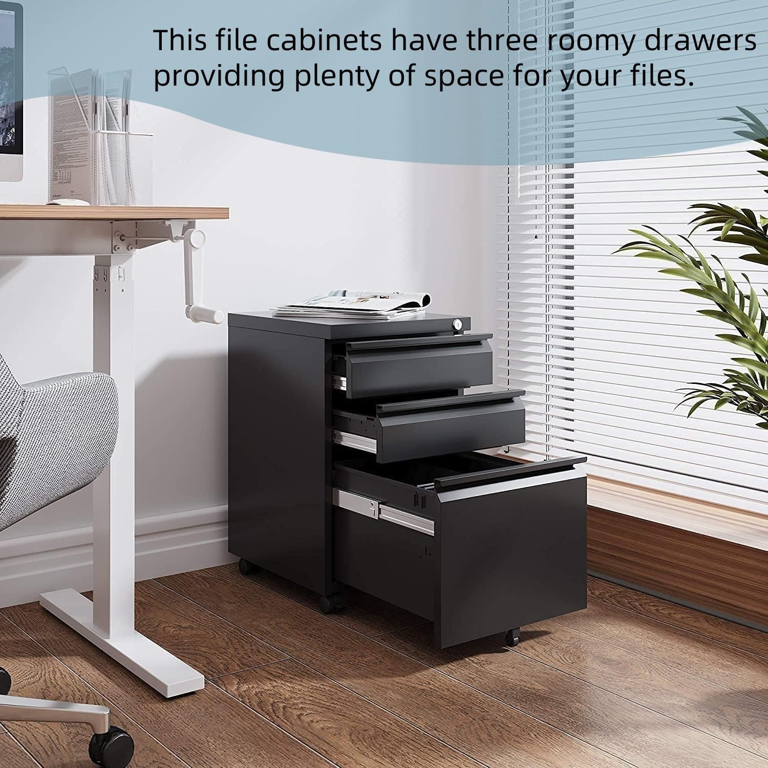 Guizeeopo 3 Drawer File Cabinet with Lock, File Cabinets for Home Office,Under Desk Cabinet, Locking File Cabinet for A4/Letter/Legal, Fully Assembled Expect Casters, Matte White