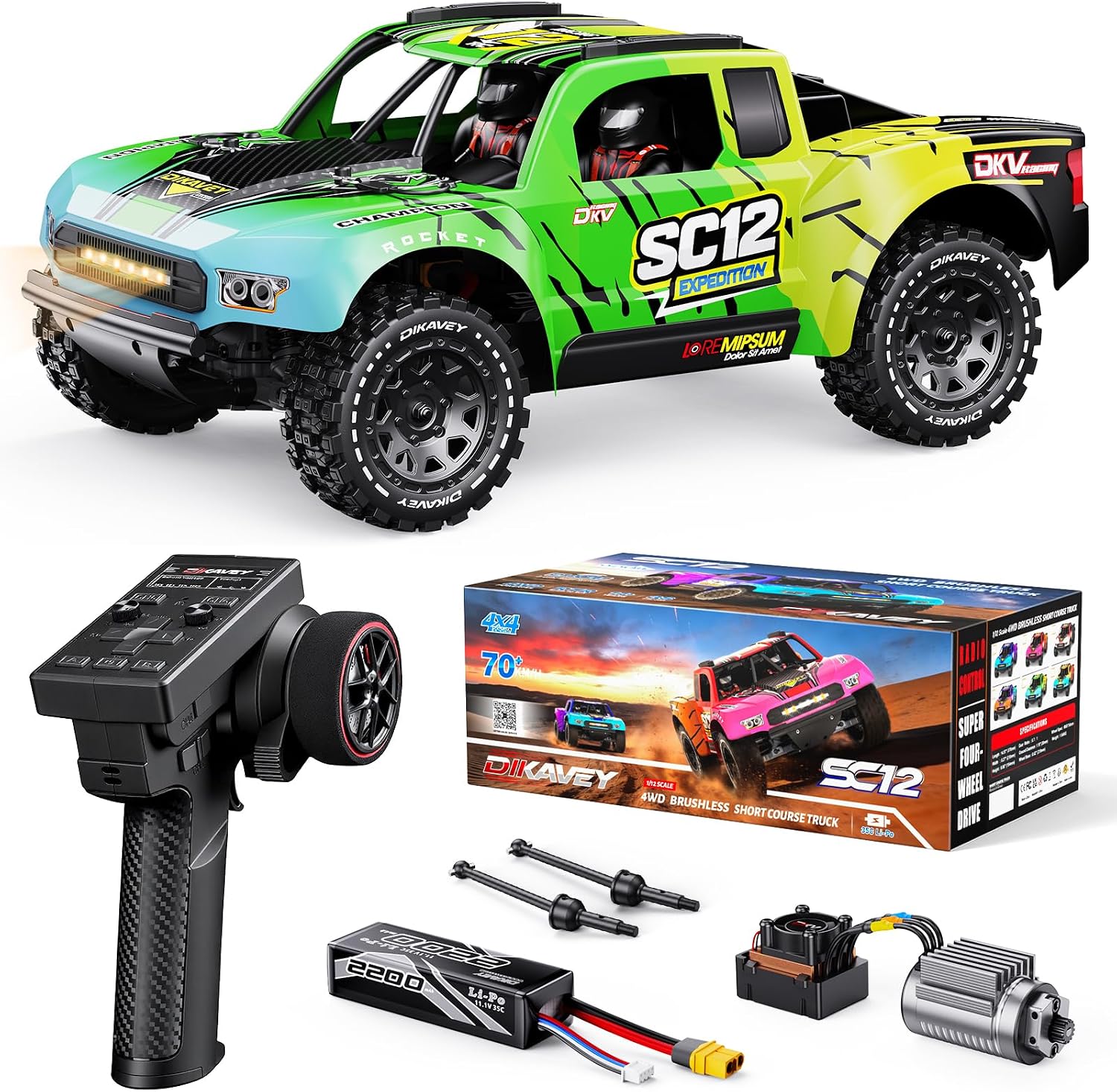 1/12 Brushless Remote Control Car RTR, 42MPH (70+Km/H 4WD Rc Short-Course Truck, Amateur-Level Rc Drift Car, Equipped with 3s 2200 Mah Battery, All-Terrain Tires, Suitable for Adults-RED