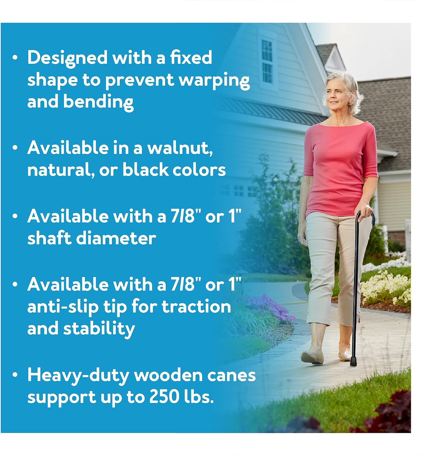 CAREX Solid Wood Walking Cane - Wooden Canes for Men & Women with 250 lb Weight Capacity - 36” Long, 1" Diameter