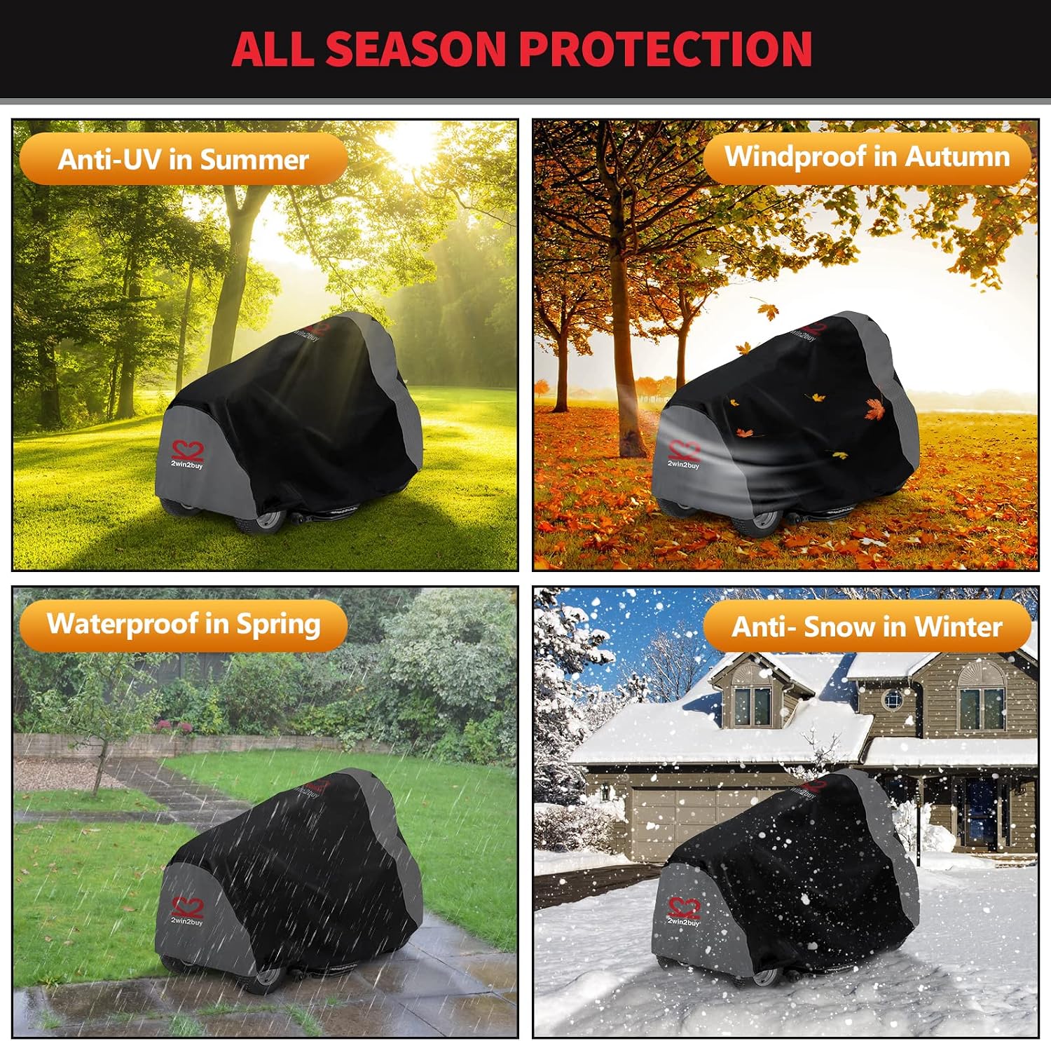 Riding Lawn Mower Cover 600D Lawnmower Covers Waterproof, up to 54" Decks | Universal Outdoor Lawn Tractor Cover Tarp All Weather Ride on Mower Covers, Heavy Duty 600D, Elastic Cord & Storage Bag