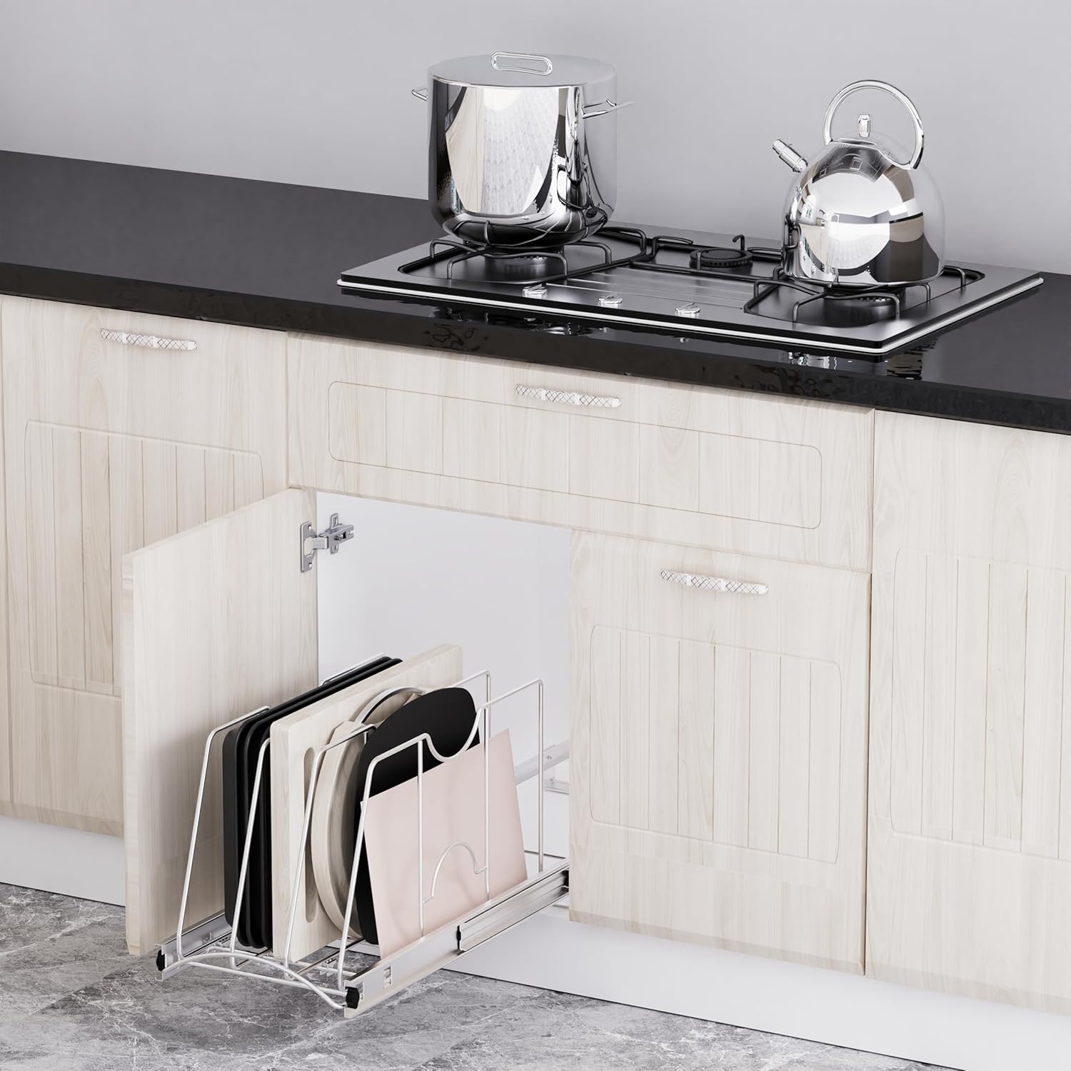 Pull Out Cookie Sheet Organizer, 11" W x 22" D x 11.8" H, Chrome