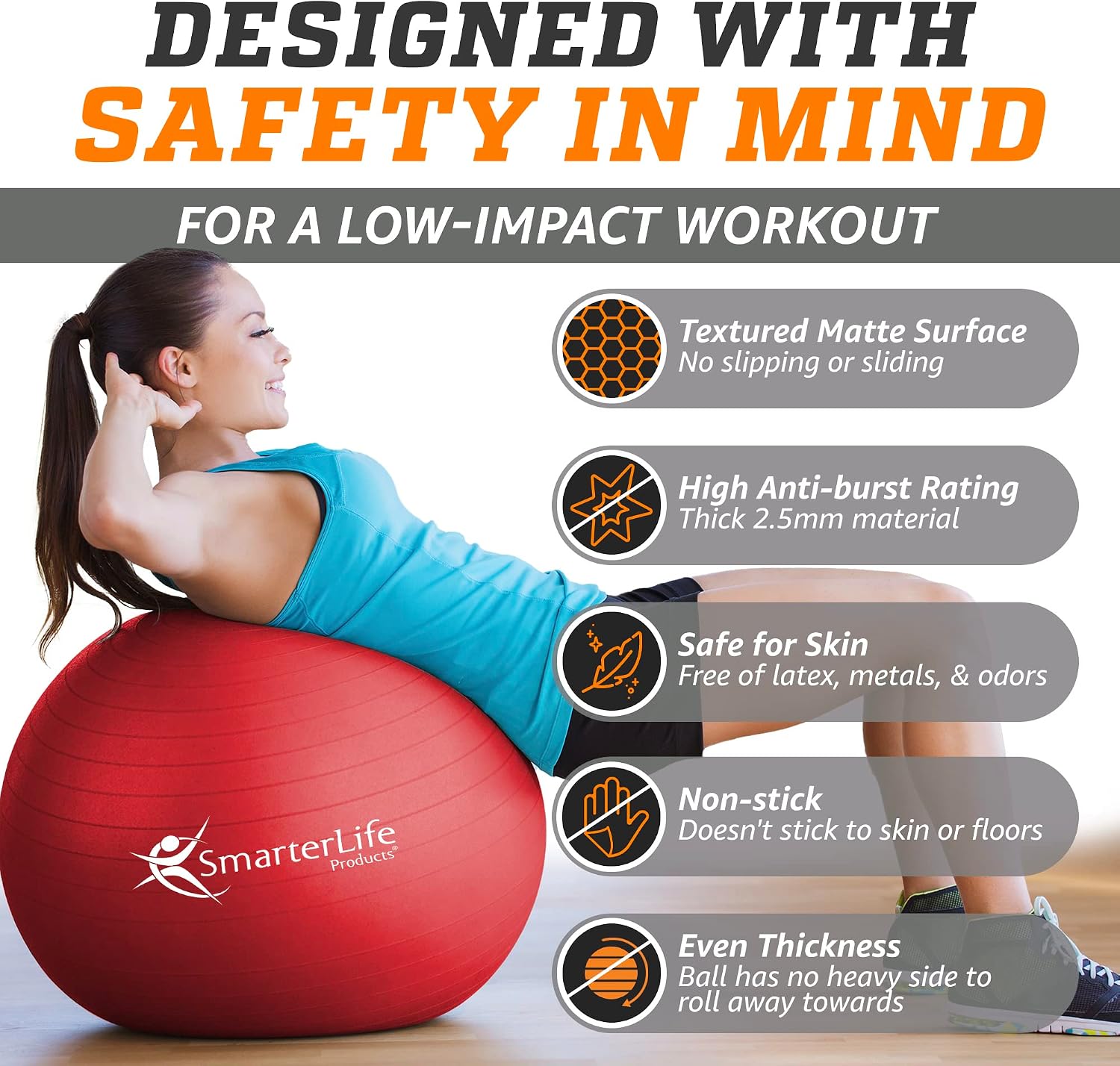 SmarterLife Exercise Ball, Yoga Ball for Gym, Balance, Stability, Pregnancy
