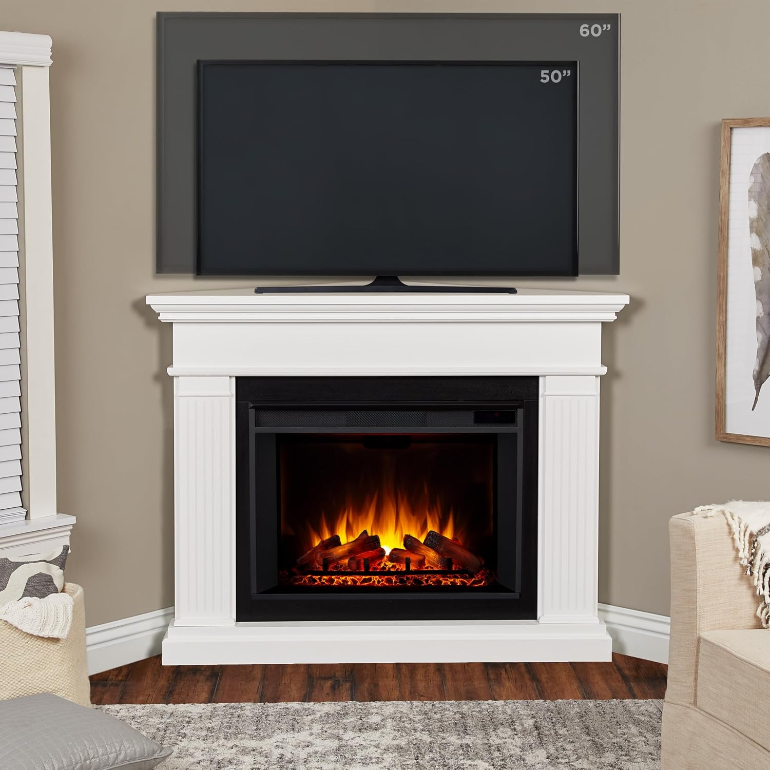 Real Flame Kennedy Grand Corner Electric Fireplace with Mantel for Living Room or Bedroom, Replaceable Fireplace Insert Heater
