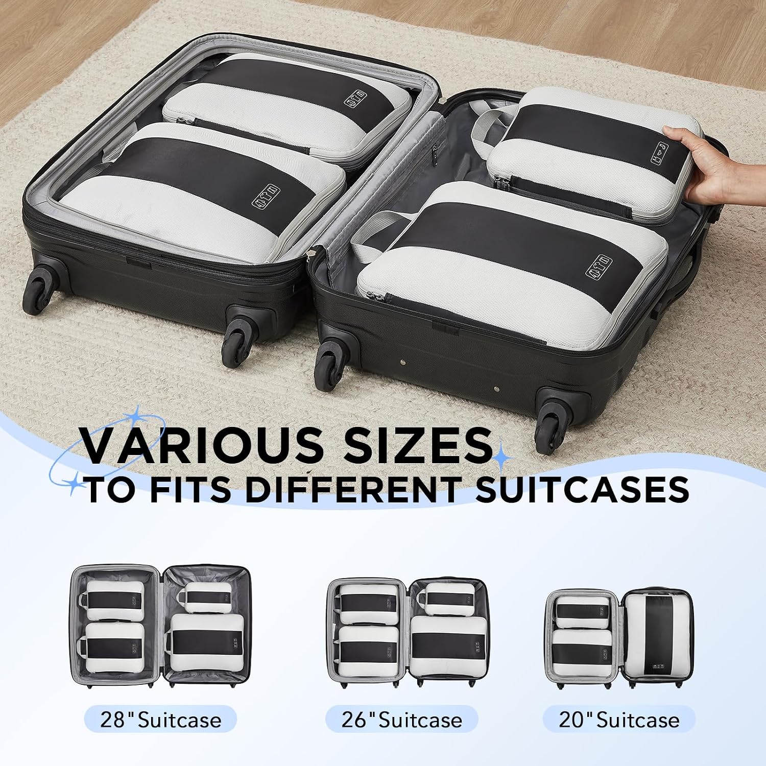 OlarHike 10 Set Compression Packing Cubes for Travel Essentials,Compressible Expandable Space Saver Bags for Organizing Clothes,Luggage Suitcase Garment Bags with Over 1000 pcs Mesh Holes(Black)
