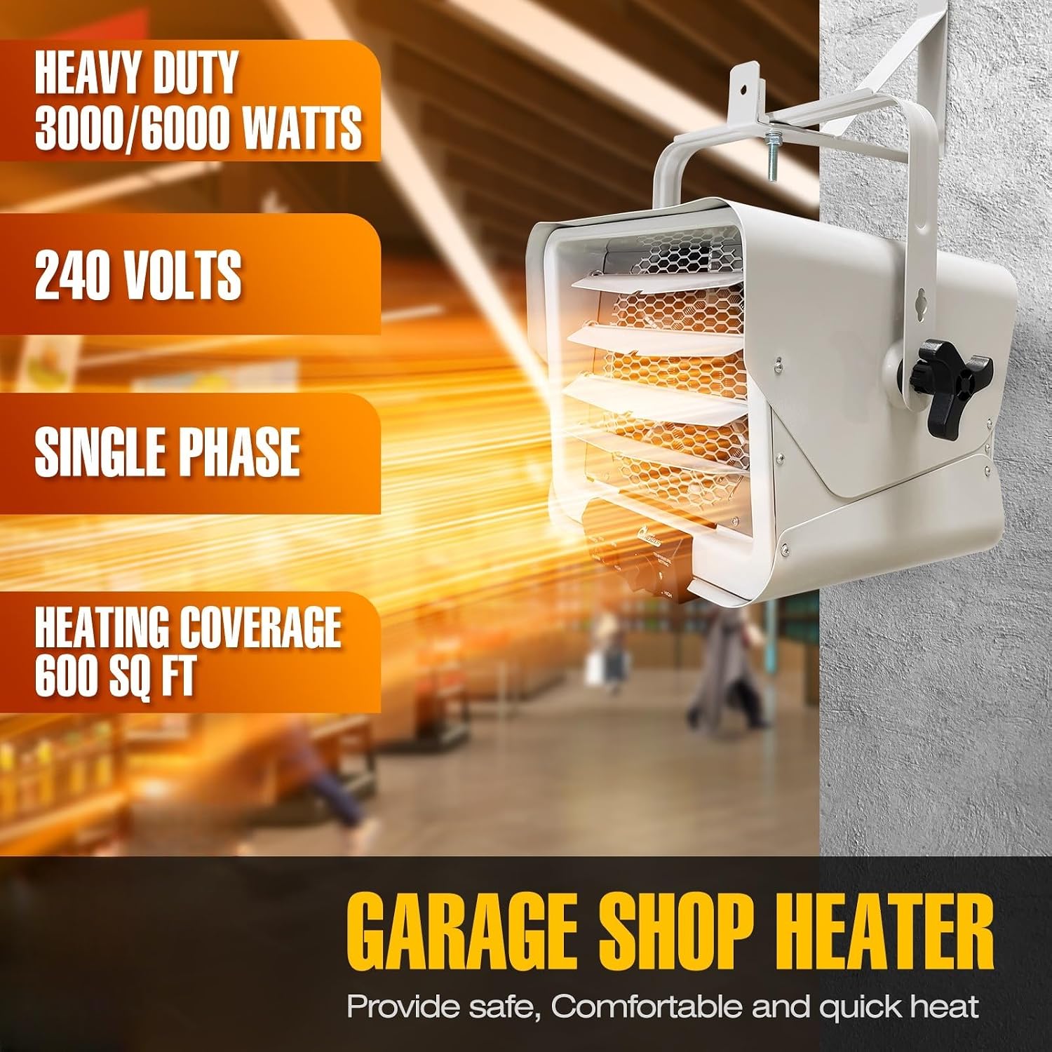 DR. INFRARED HEATER DR-910F 10,000-Watt 240V Heavy-Duty Hardwired Shop Garage Heater Wall/Ceiling Mounted with Remote Controlled Thermostat