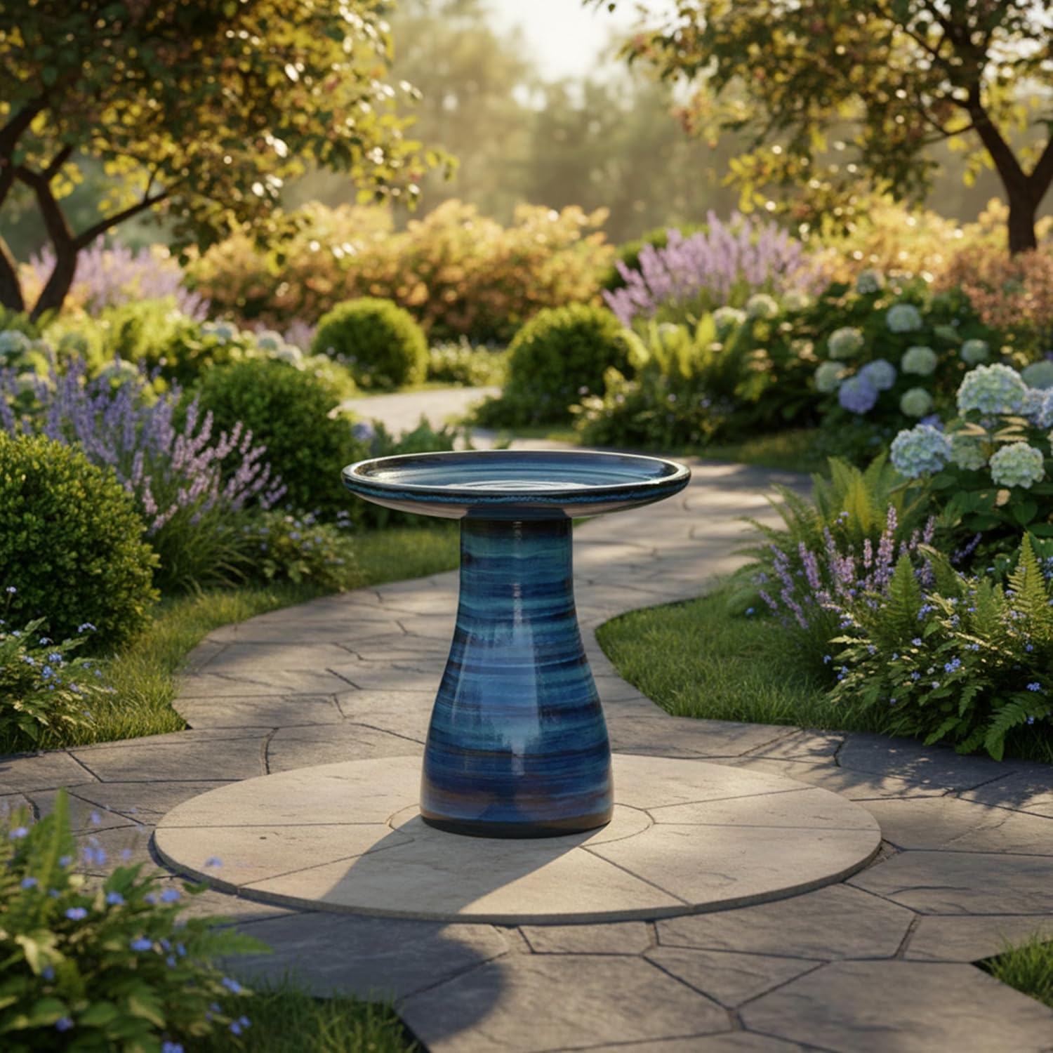 Sunnydaze Ceramic Bird Bath, Weather-Resistant Finish, 21” H, Galaxy Blue