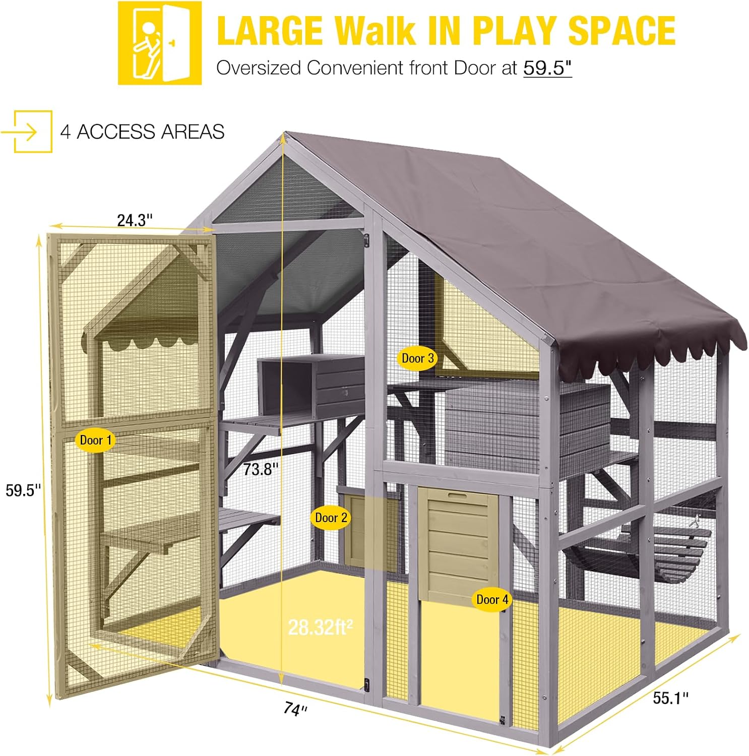 Aivituvin Extra Large Window Catio 5-Level Outdoor Cat Enclosure with Cover