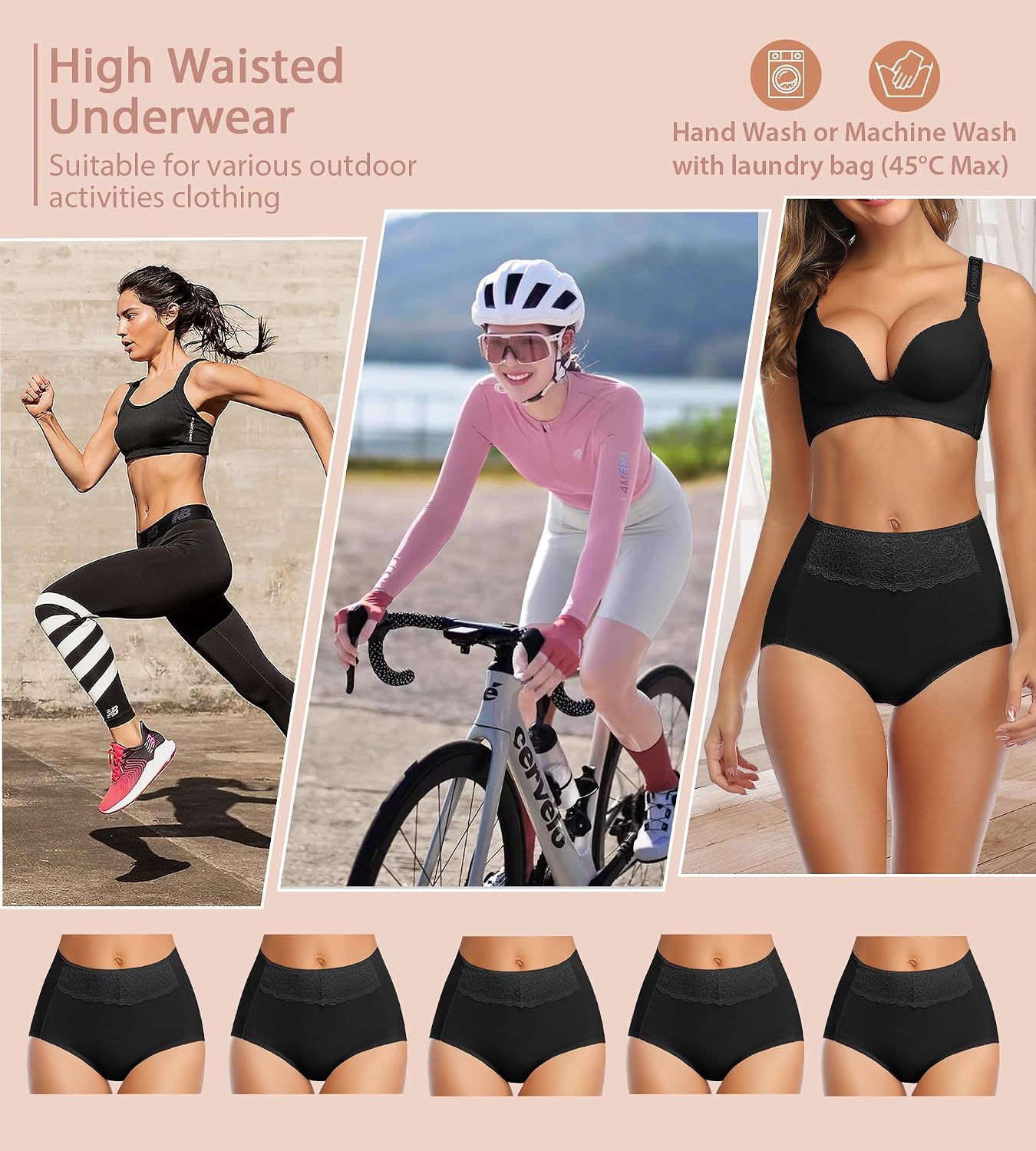 MISSWHO Women's High Waisted Cotton Underwear Soft Breathable Full Coverage Stretch Briefs Ladies Panties 5-Pack