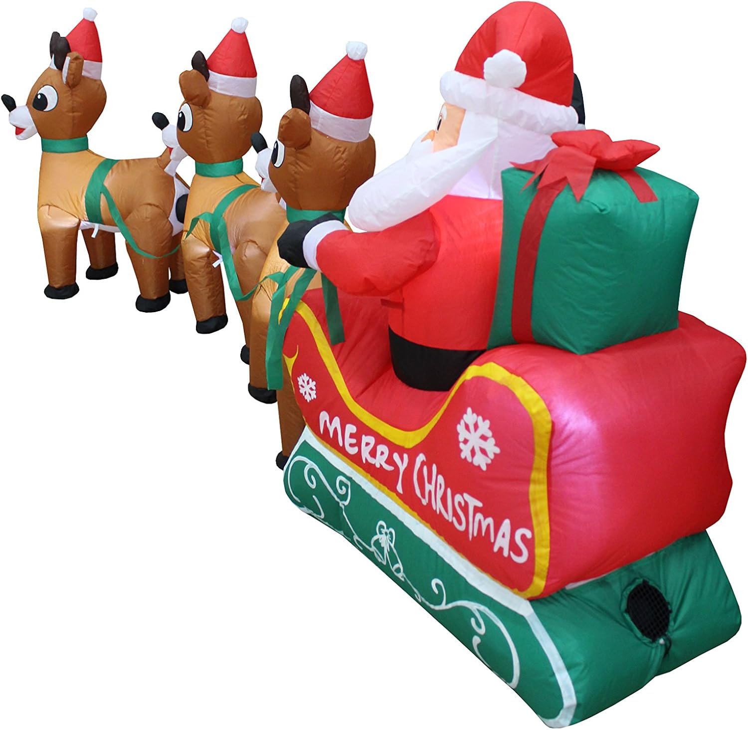 8 FT Lighted Christmas Inflatable Santa Claus on Sleigh with 3 Reindeer | Outdoor Indoor Holiday Decoration, Built-in LED Lights