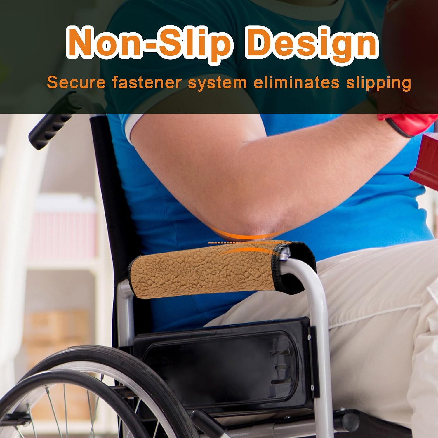AHIER Wheelchair Armrest Pads, 2PCS Sheepskin Fleece Wheelchair Armrest Covers, Non Slip Arm Rest Cover Cushion pad for Wheelchairs