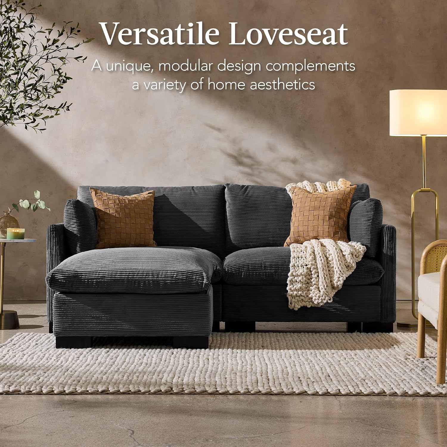 Best Choice Products Upholstered Sectional Sofa for Home, Apartment, Dorm, Bonus Room, Compact Spaces w/Chaise Lounge, 3-Seat, L-Shape Design
