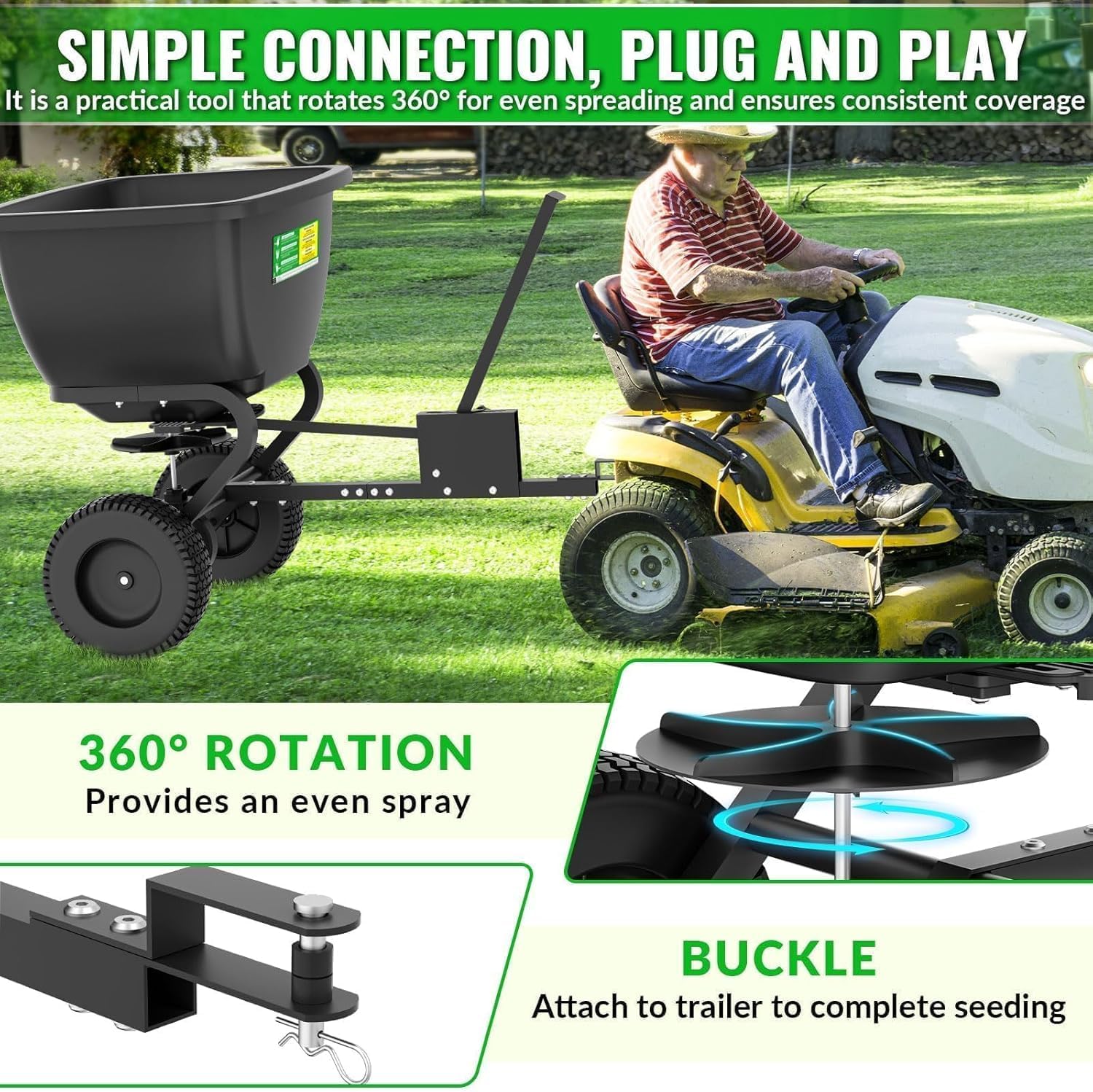 VELPAX 200LB Tow Behind Broadcast Spreader, Fertilizer Spreader Holds up to 550 lbs with 13" Pneumatic Tires and Adjustable Flow Control Lever