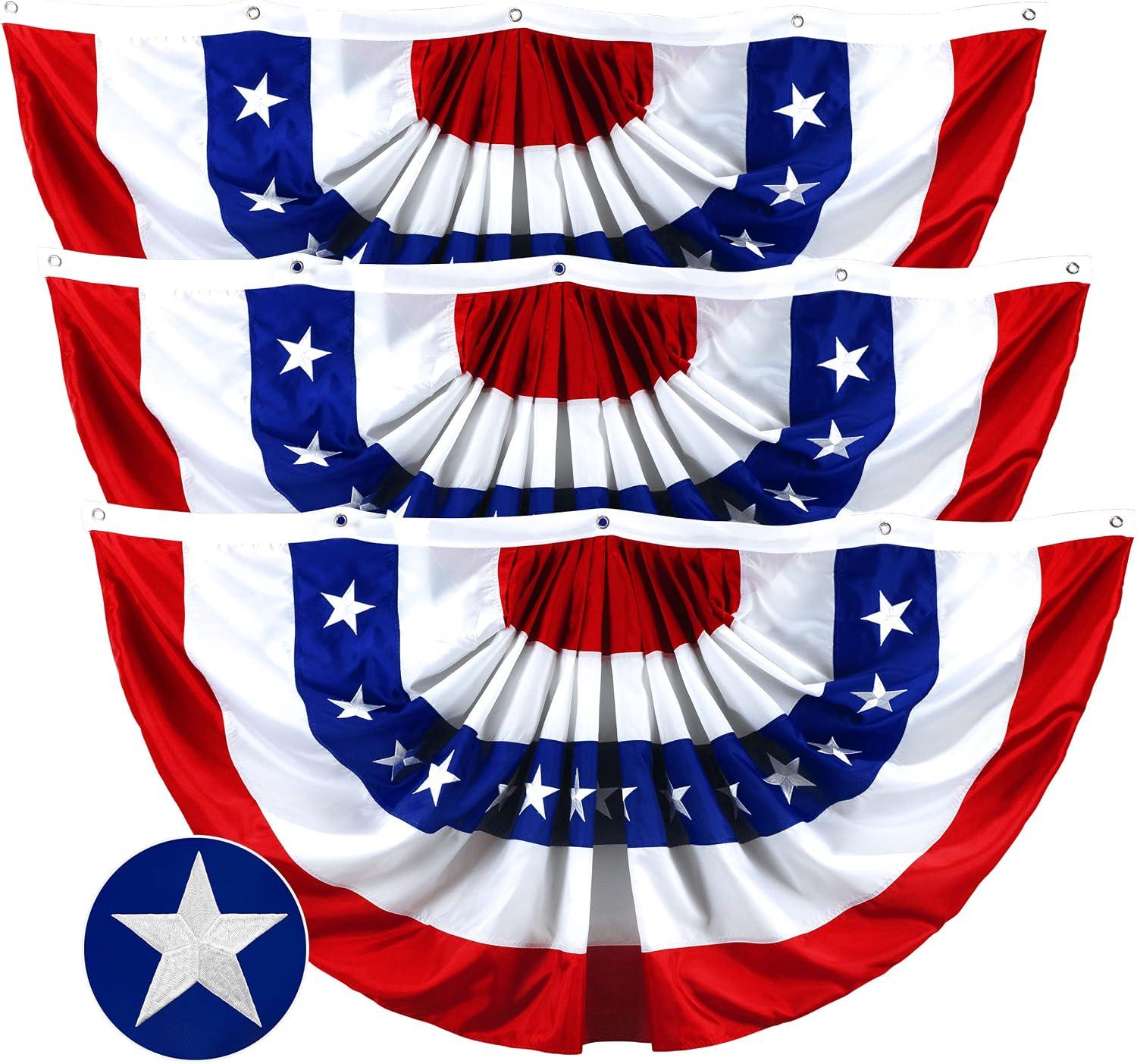 G128 - USA Pleated Fan Flag, 4x8 Feet American USA Bunting Decoration Flags Embroidered Patriotic Stars & Sewn Stripes Canvas Header Brass Grommets