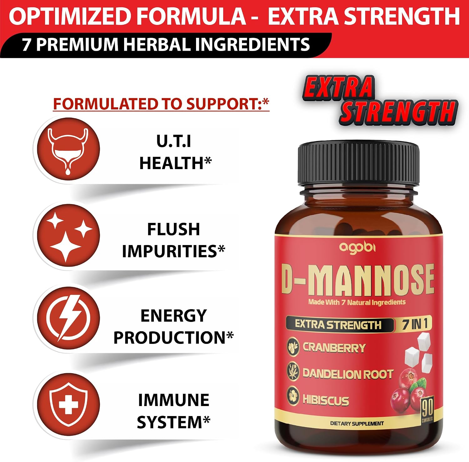 agobi D-Mannose Capsules - 7 Herbs with Cranberry, Dandelion