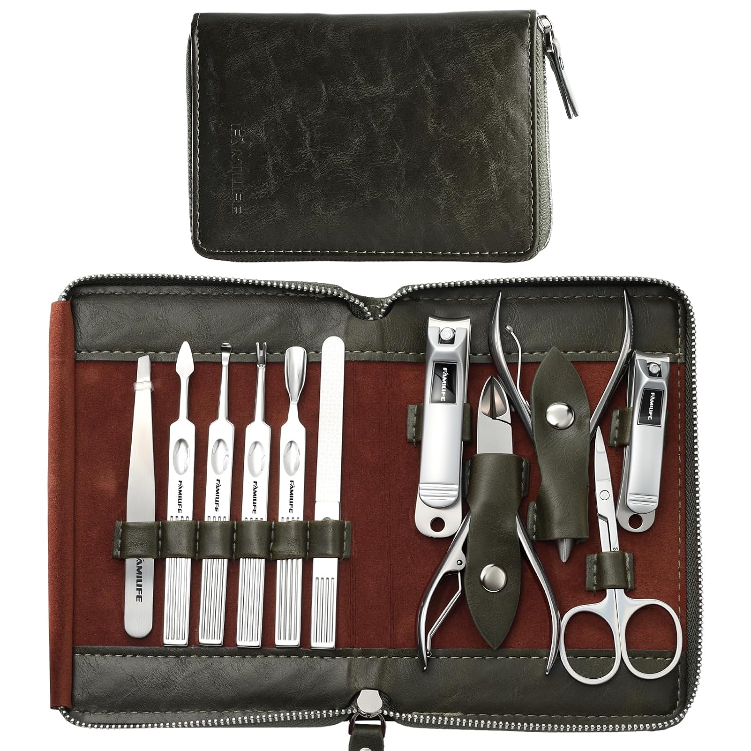 FAMILIFE Stainless Steel Manicure Set 11-in-1 Professional Nail Clipper Kit