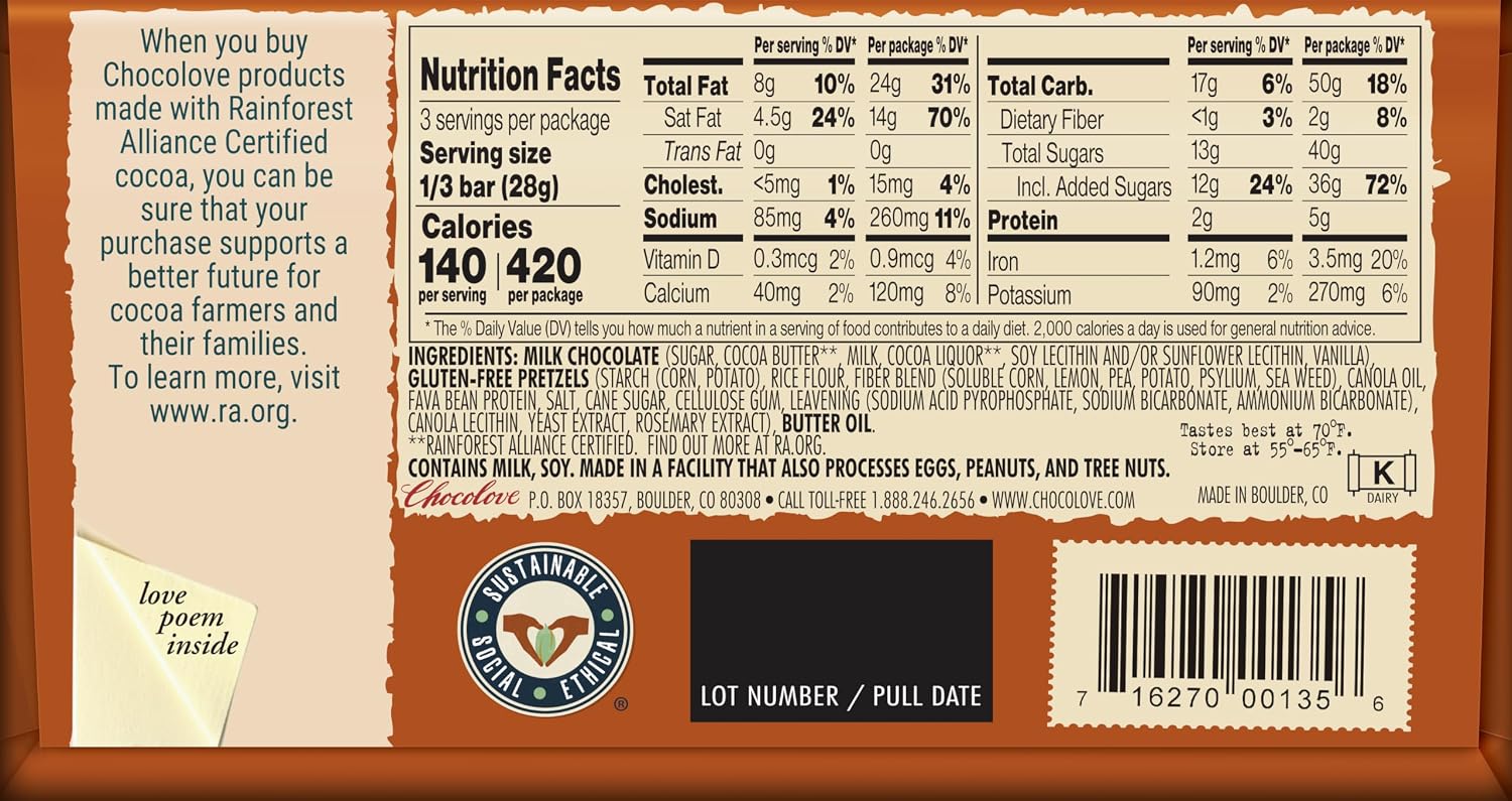Chocolove Pretzel in Milk Chocolate, - Gluten-Free , 2.9 oz