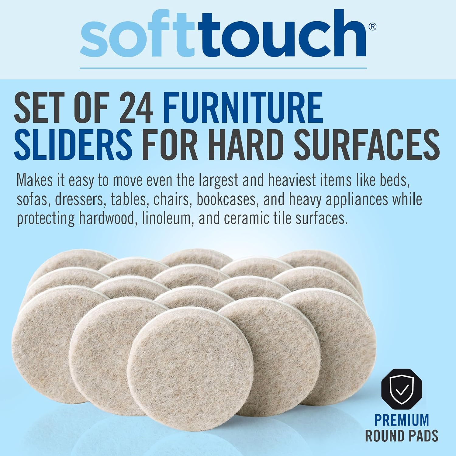 softtouch 1 1/2" Round Heavy Duty Felt Furniture Pads for Hardwood, Brown (24 Pack)
