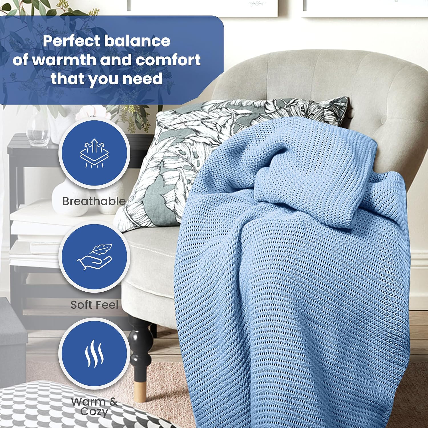 Linteum 100% Cotton Open-Cell Leno Weave Blanket — Breathable All Season — Queen 90x90 — Ice Grey