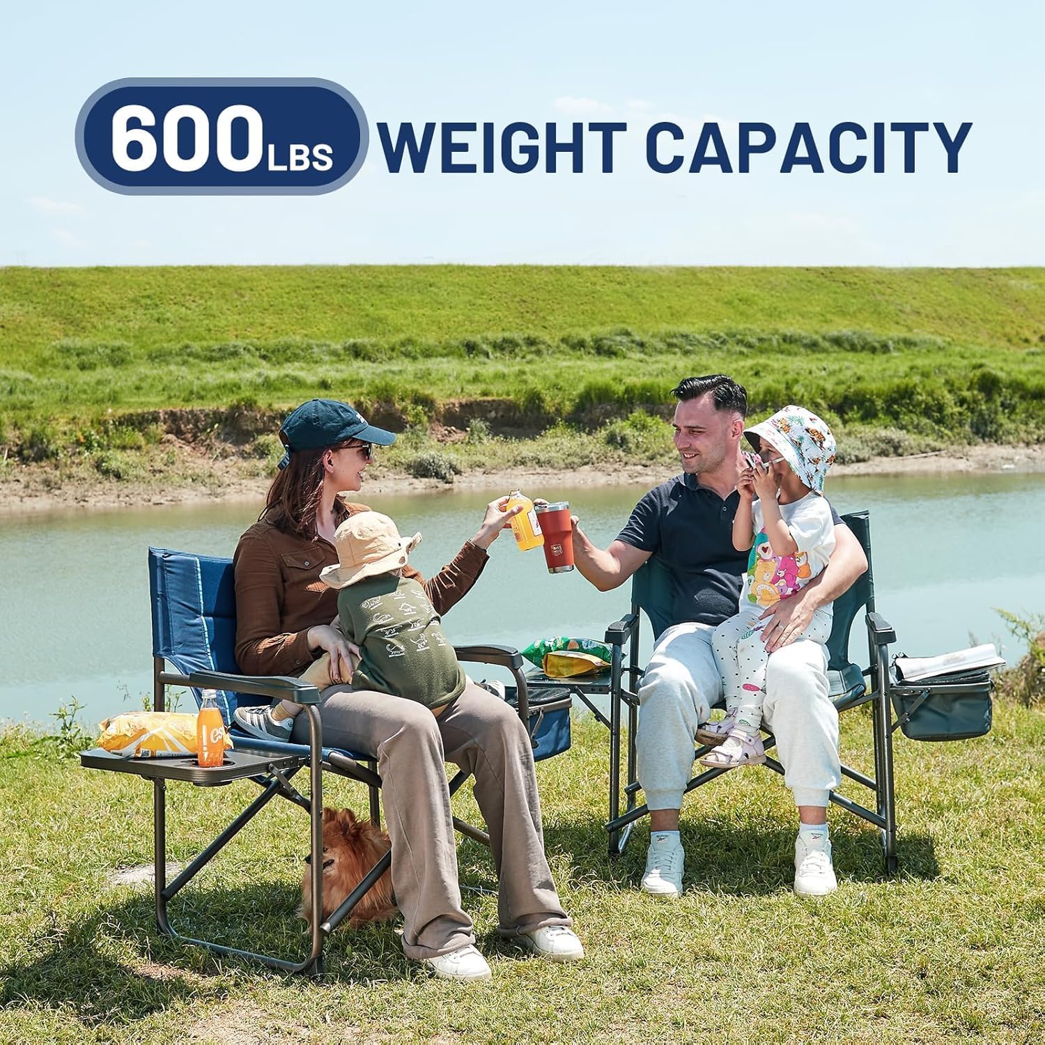 Timber Ridge XXL Oversized Directors Chair 600lbs - Heavy Duty Camping Chair with Cooler Bag & Table, Portable Folding Chair with Wide Seat for Tailgating, Patio, Outdoor - Grey