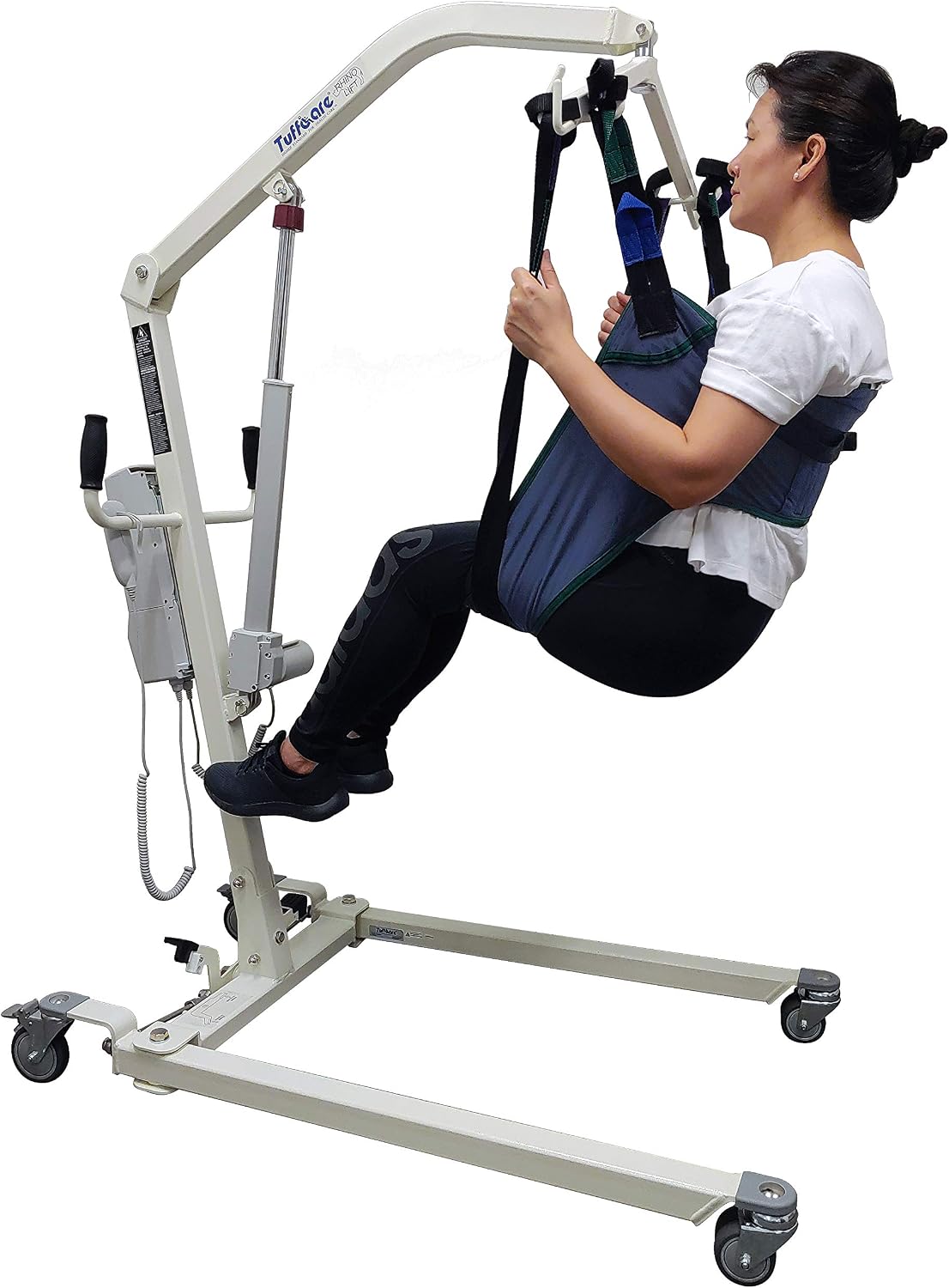 Electric Patient Lift - Rhino Lift with Manual Low Base - with Universal Divided Leg Sling(Large), 450 lb. Weight Capacity.