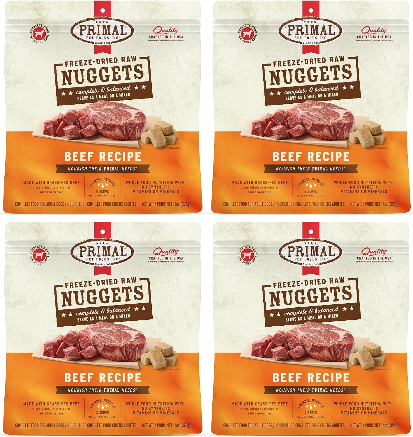 Primal Freeze Dried Raw Dog Food Nuggets, Beef, 14 oz | Complete & Balanced Nutrition, Meal, Topper or Treat, Grain-Free, High Protein, No Synthetic Vitamins & Minerals
